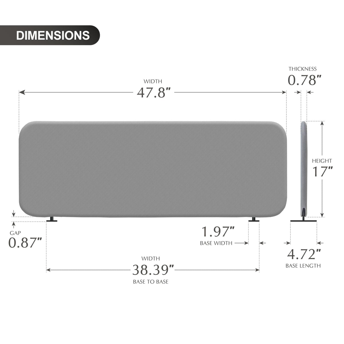 DECOLAB Desk Dividers, Portable Table Partition Screen Panel for Office, Workspace, Classroom, Student, Freestanding, Scratch Resiatance, 48"x18", Steel