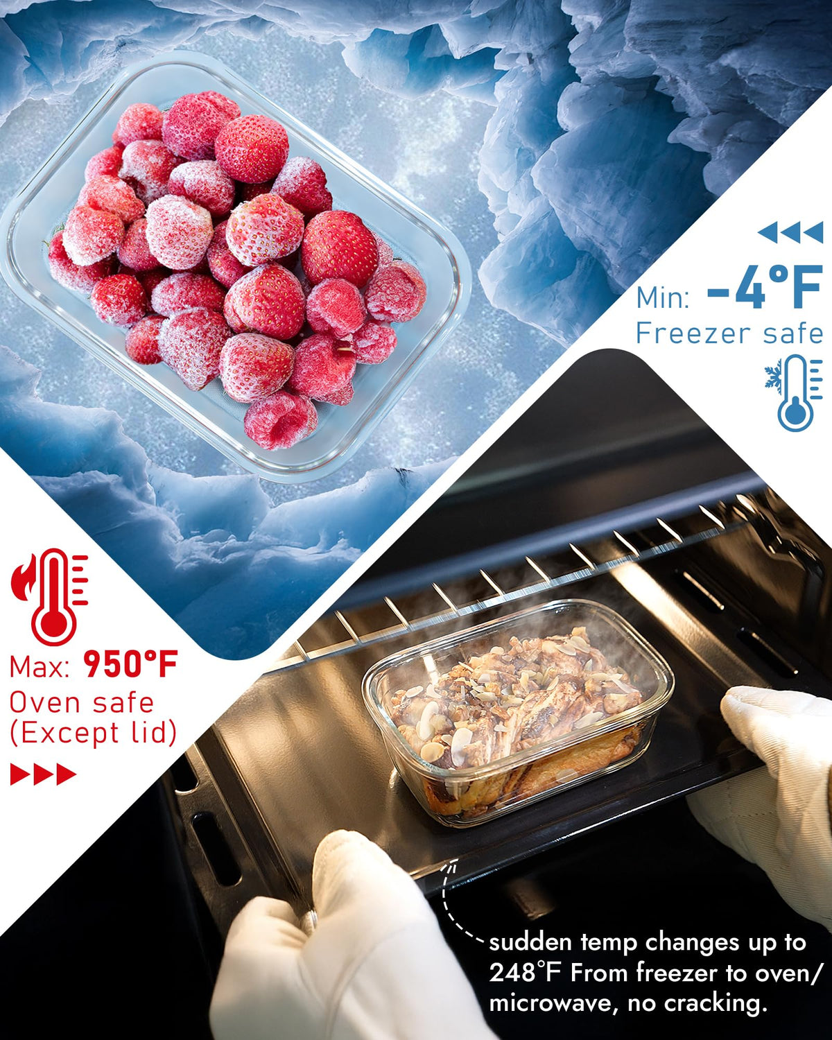 BOROHOUSE 12-Pack Glass Containers with Tempered Lids – Borosilicate, Oven-Safe(-4°F~950°F), Airtight, BPA-Free, Multi-Size for Meal Prep, Dishwasher Safe, 1.6 cups to 6.4 cups (Gray)