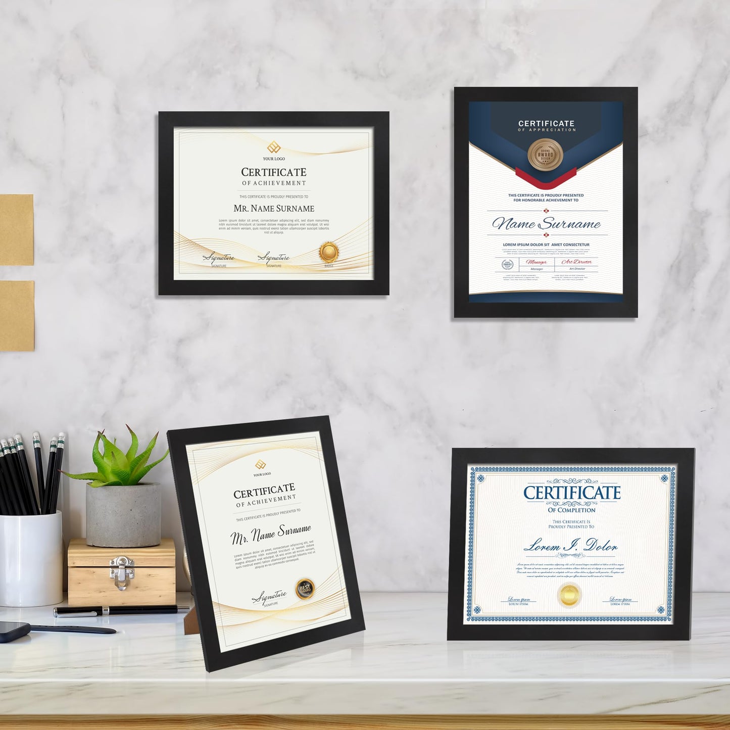 Flocey 8.5x11 Picture Frame set of 15, Multi Certificate 8.5 by 11 Picture Frames Bulk, Document Diploma Award Frame for Wall Hanging or Tabletop Display, Black