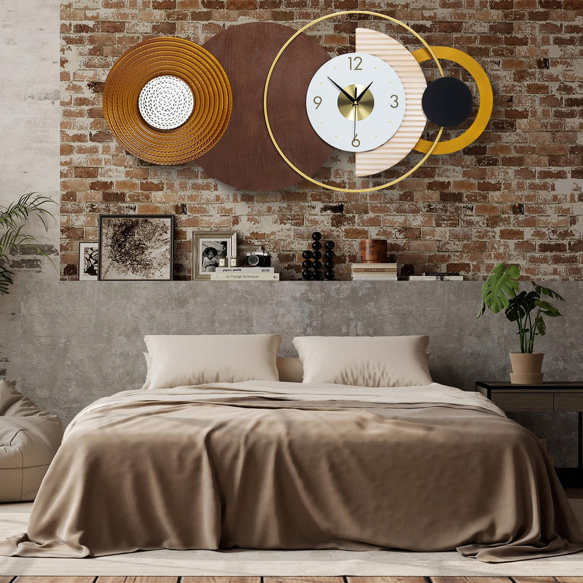 Anmotpe 47.2x22.8 inch Large Mid Century Wall Clock for Living Room, Metal & Wood Modern Brown Decorative Clocks Silent Battery Operated for Home, Office, Bedroom, Dining