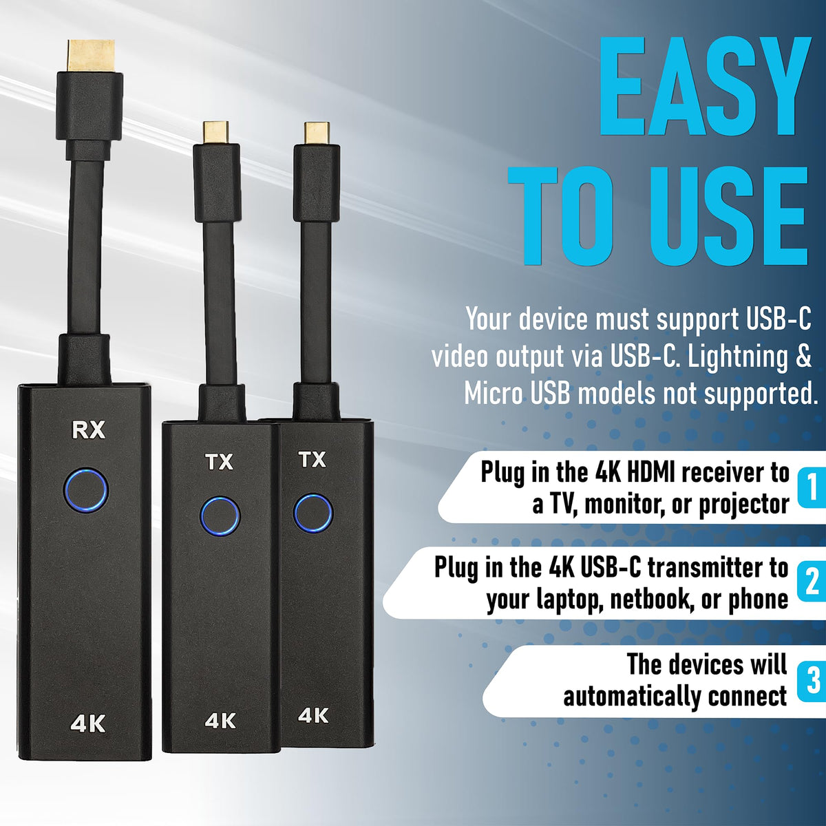 ClearClick Present+Share (4K USB-C Edition) - Wireless Presentation & Video Broadcasting System for Laptops & Smartphones (Two 4K USB-C Transmitters, One 4K HDMI Receiver)