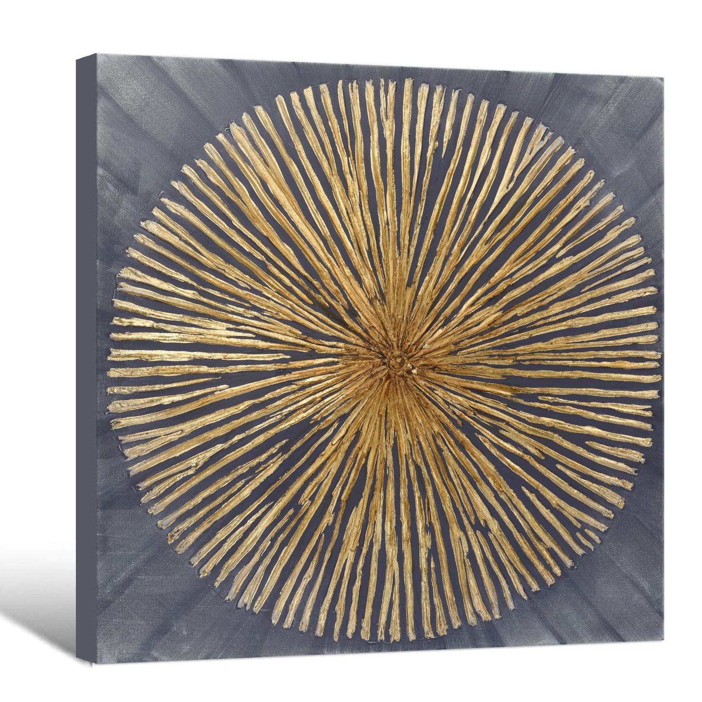 7Fisionart Modern Metal Sunburst Wall Art Gold & Grey Abstract Wall Decor Ready to Hang Radiant Framed Artwork for Living Room Bedroom Office 24x24 Inch