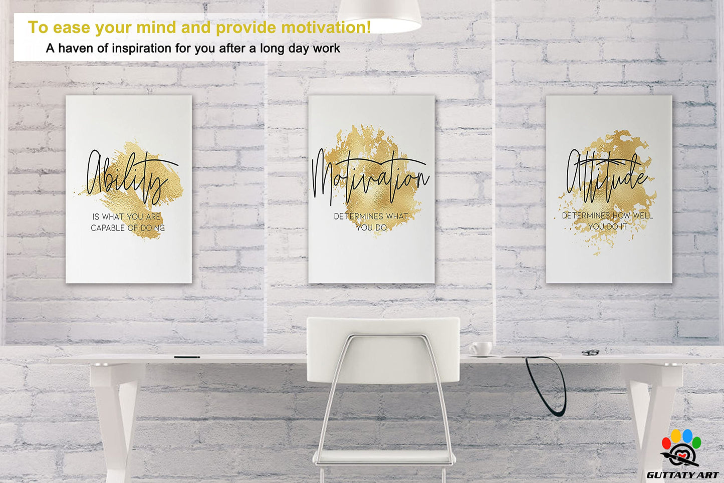 Office Wall Art-3 Panel Motivational Wall Art, Inspirational Quotes Canvas Art for Home Office, Positive Quote Wall Art, Entrepreneur Words Poster Frame 12'x18'x3Pcs