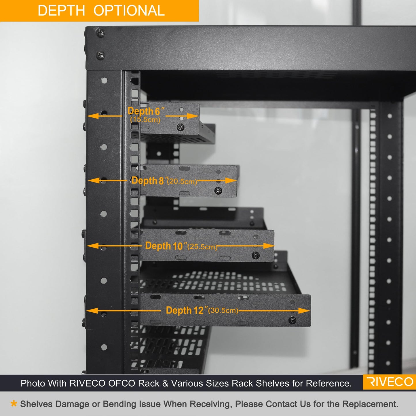 RIVECO 2 PCS 6” Rack Shelves for 19 inches Network Rack & Cabinets, 1U Rack Mount Shelf Vented Cantilever Tray, for Server, IT & Sound Equipment