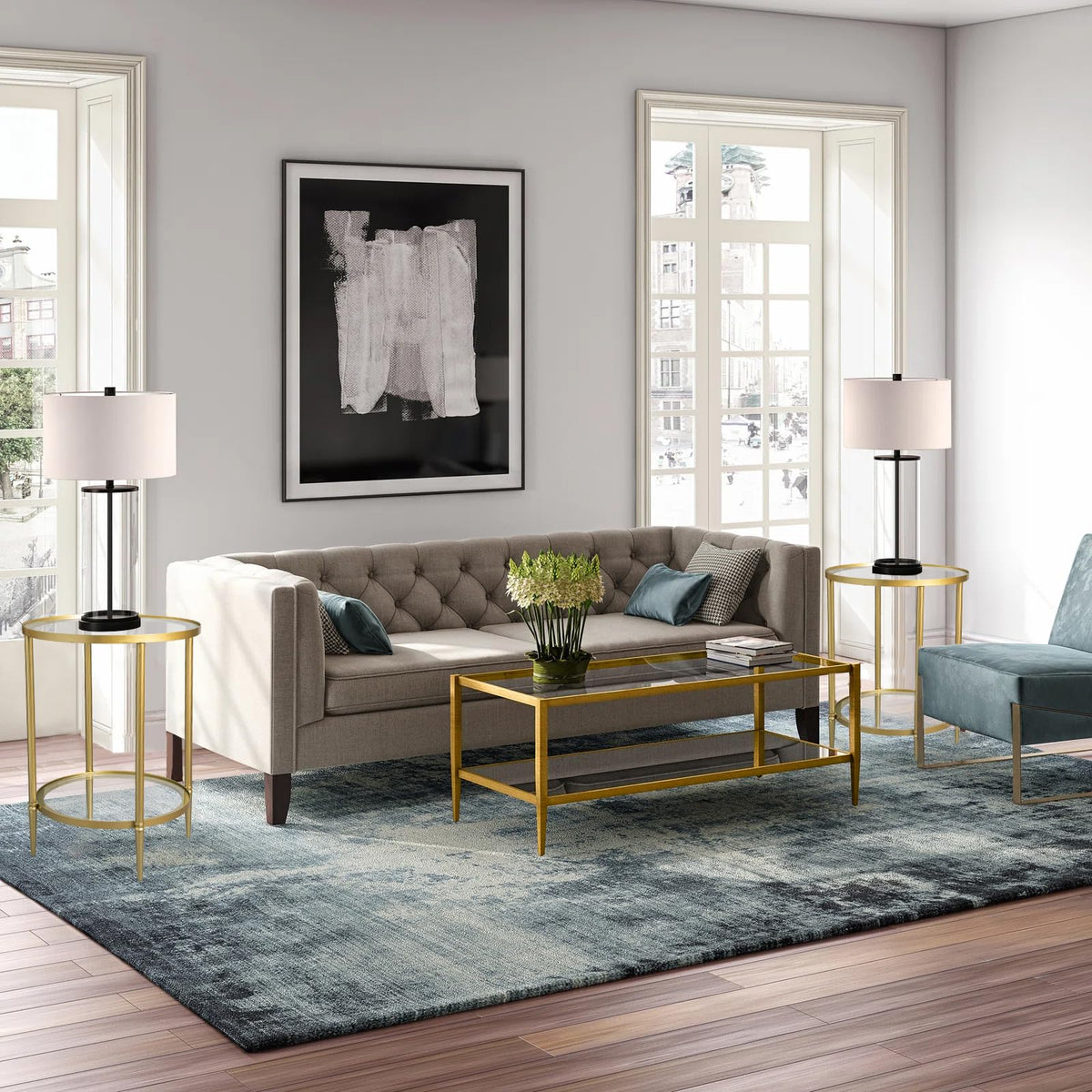 GIFTTROVE 2 Tier Round Side Table, Gold End Table with Glass Top, Modern Metal Clear Coffee Tables, Small Accent Tables for Living Room, Bedroom, 18" x 18"