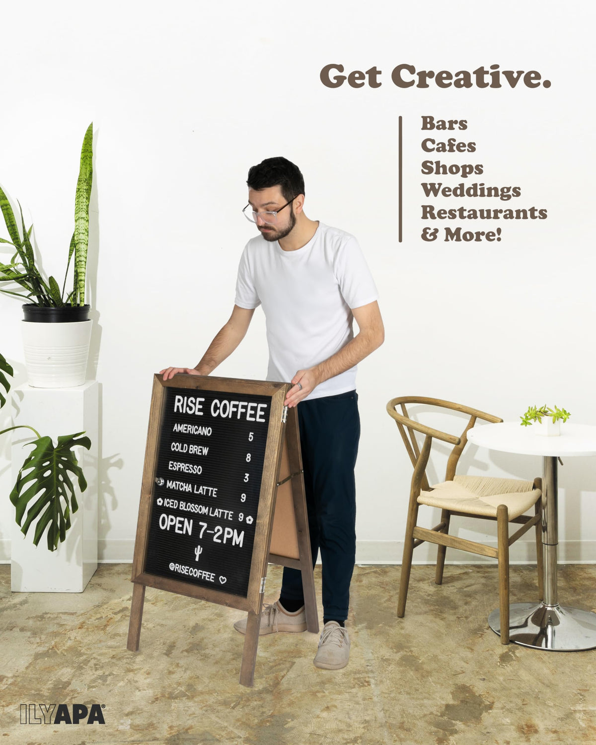 Ilyapa A Frame Sandwich Board Signs Outdoor Chalkboard & Felt Letter Board Sign with Changeable Letters - Wooden 36 x 20 in. Double Sided Magnetic Chalk Board & Letterboard for Sidewalk Advertising