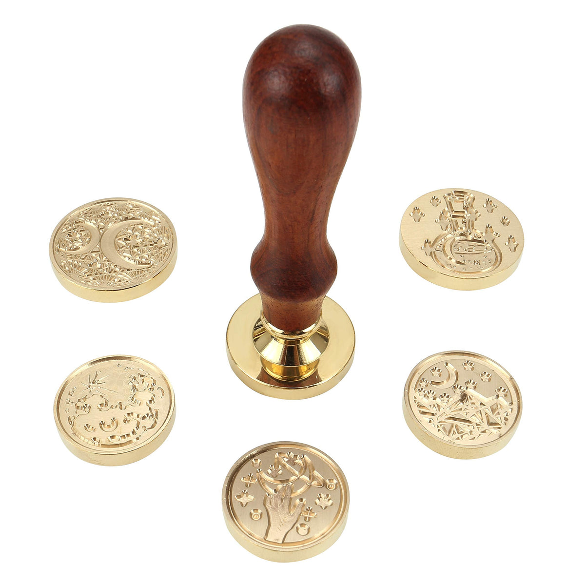 Yoption 6 Pcs Wax Seal Stamp Set, Vintage Moon and Star Sealing Wax Stamps Kit, Wooden Handle with Brass Head for Wedding Christmas Invitation Gift Cards