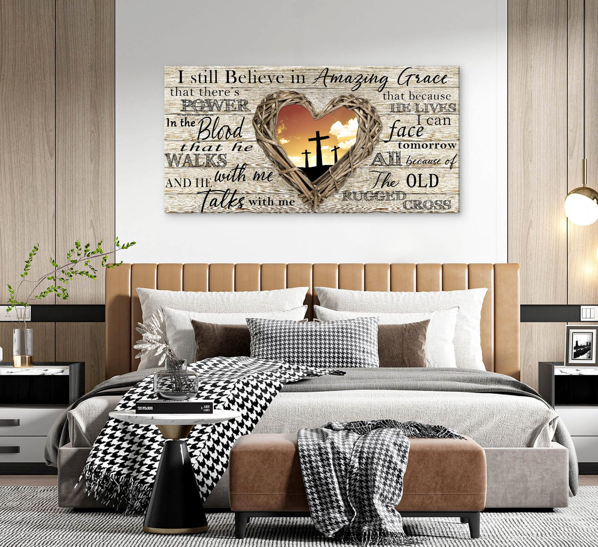 Cao Gen Decor Art A63550 Amazing Grace Wall Art Decor Canvas Print Picture Christian 1 Panel Religious Cross Painting Artwork for Living Room Bedroom Office Home Wall Decor Framed Ready to Hang