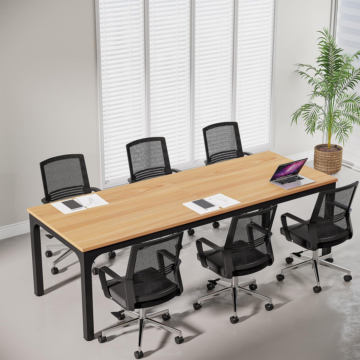 Tribesigns 6.5 FT Conference Room Table, 78.74" W x 27.56" D Large Office Conference Table, Modern Seminar Meeting Table Desk for Boardroom, Meeting Room (1, Natural)