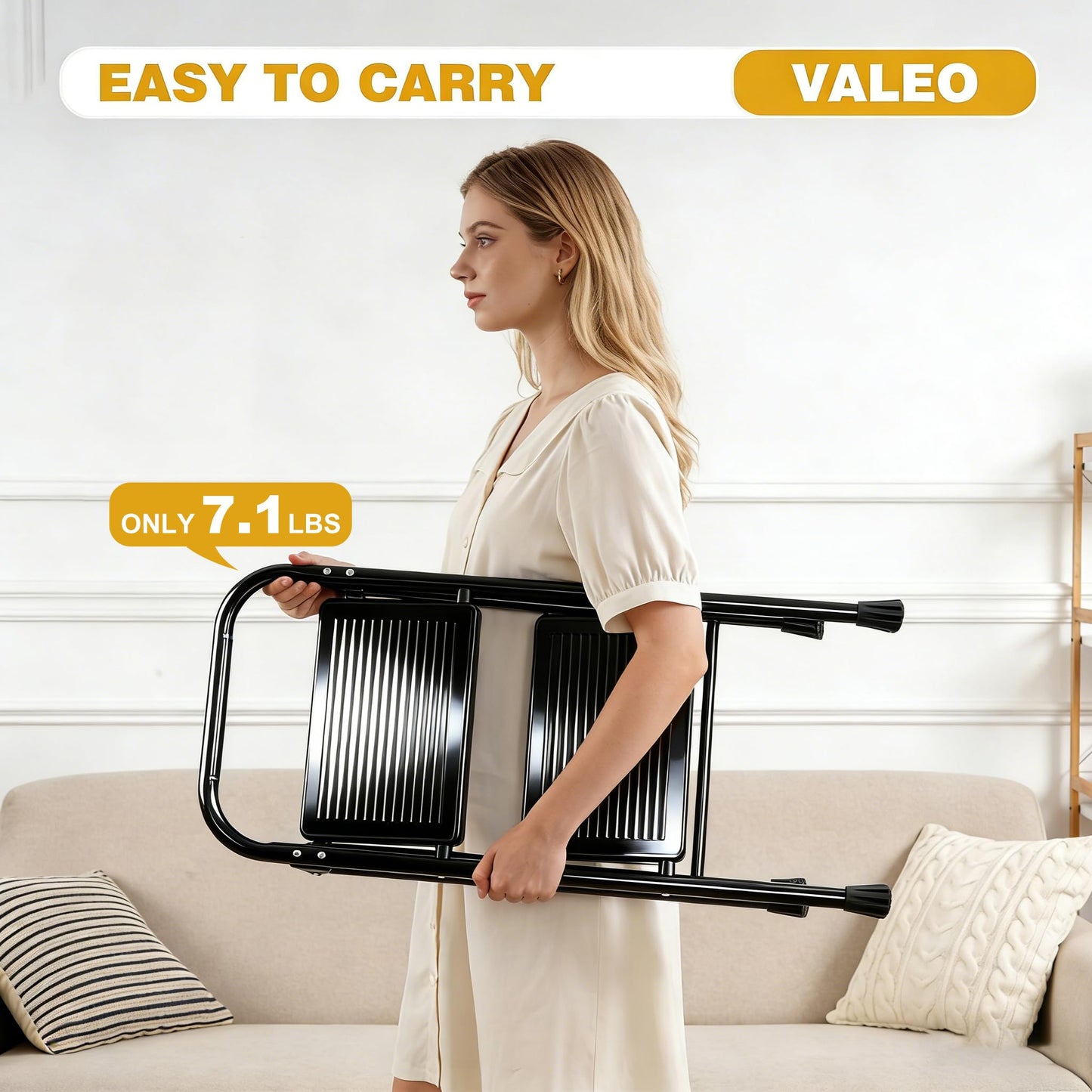 Valeo 2 Step Ladder, Step Stool with Wide Anti-Slip Pedal, 330 lbs Capacity,Step Ladder Folding Step Stool for Adults, Lightweight Steel Portable ladders for Home Kitchen & Office,Black