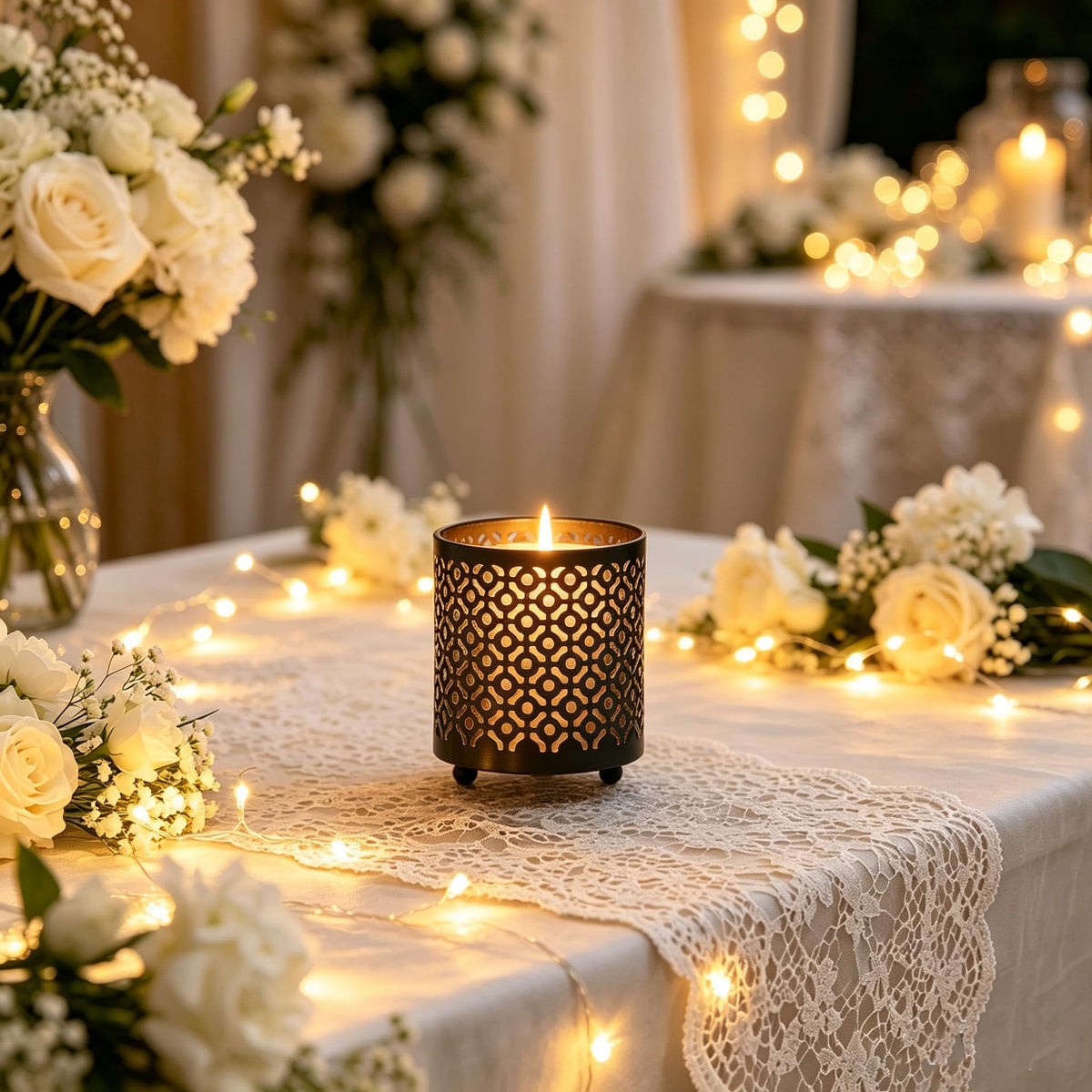 Hosley 4.5" Black Metal Candle Holder Sleeve Gold Interior for Tealights & Votive Candles Decorative Lantern for Home Décor, Weddings, Meditation, & Events