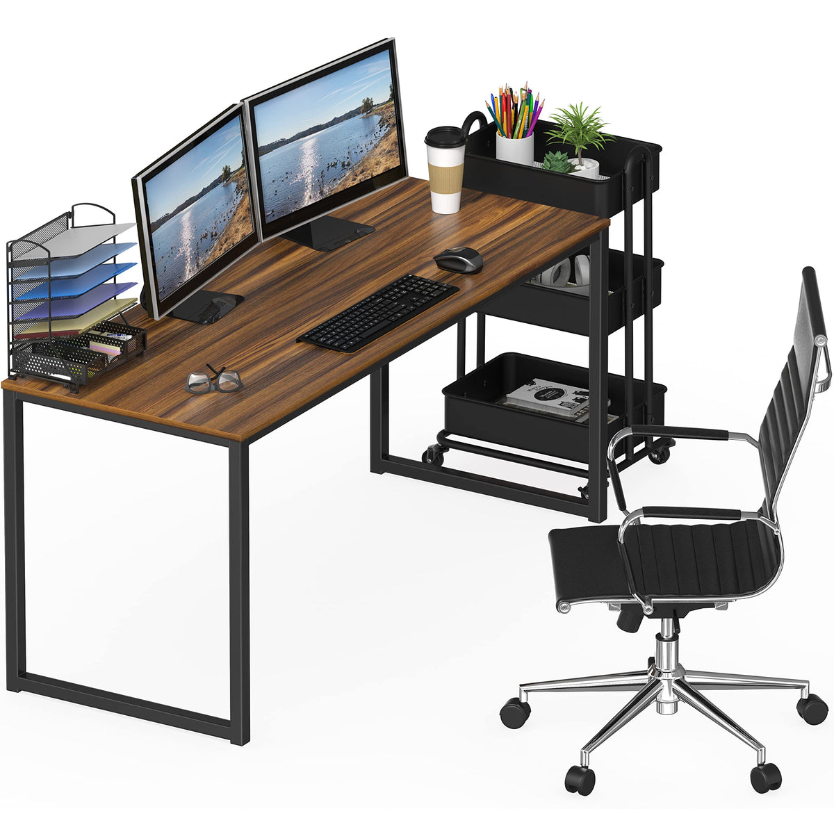 SHW Mission 55-Inch Home Office Computer Desk, Walnut