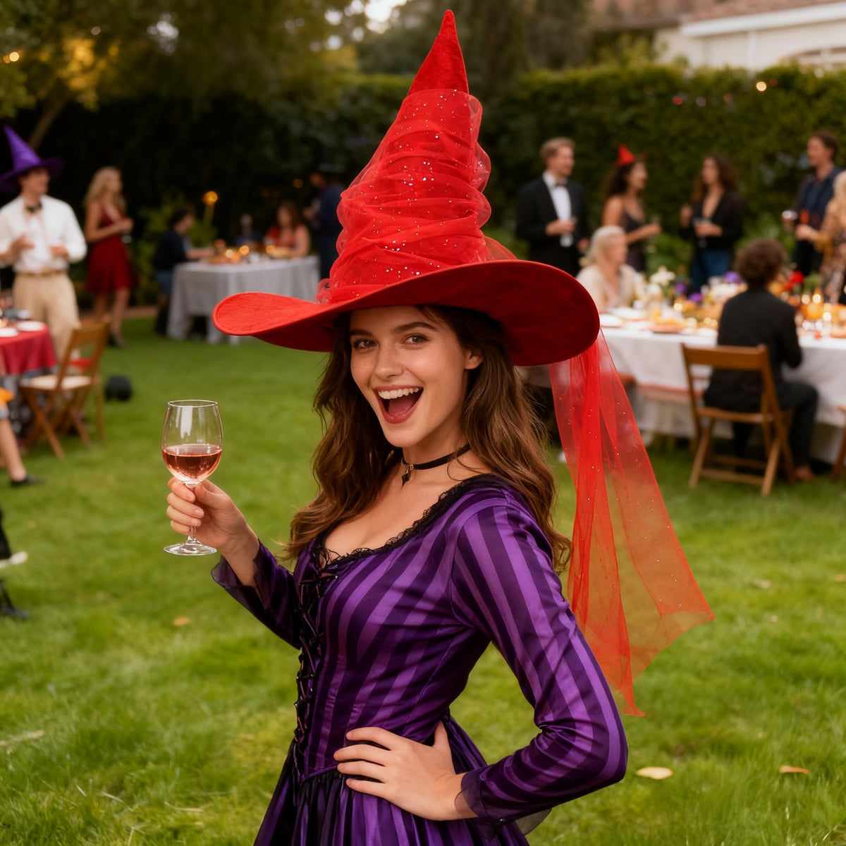 UQJE Women's Red Witch Hat Adult Mesh Witches Hat Halloween Costume-18in
