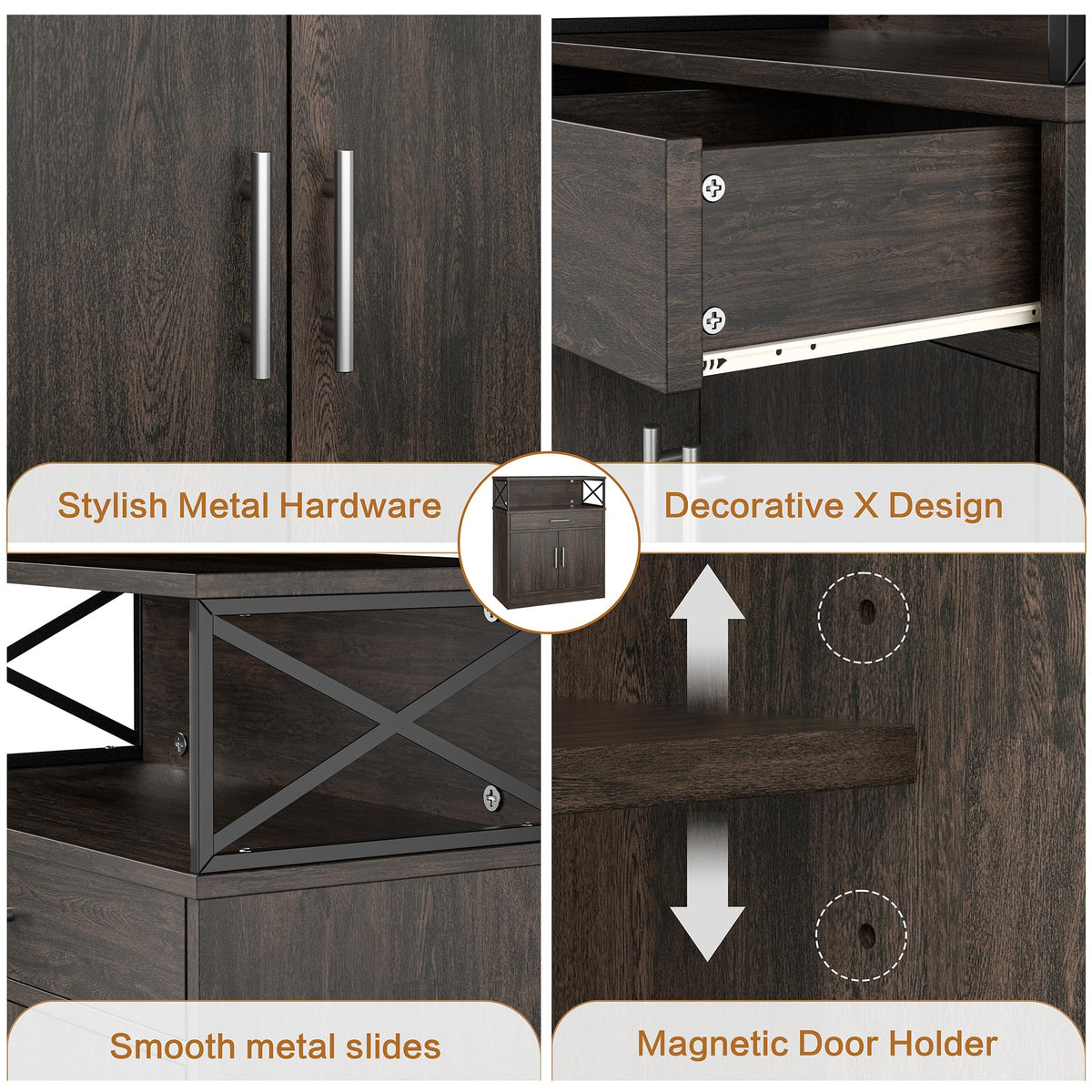 Shintenchi Kitchen Storage Cabinet with Adjustable Shelves and Drawers, Modern Buffet Sideboard, Wood Buffet Cabinet with Doors, Floor Cabinet Cupboard for Coffee Bar Living Room, Dark Brown