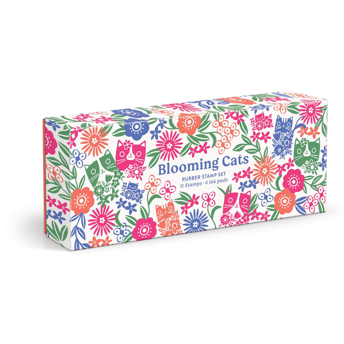 Galison Blooming Cats – Rubber Stamp Set Includes 4 Beautiful Colored Ink Pads and 11 Unique Cat Themed Wooden Stamp Blocks