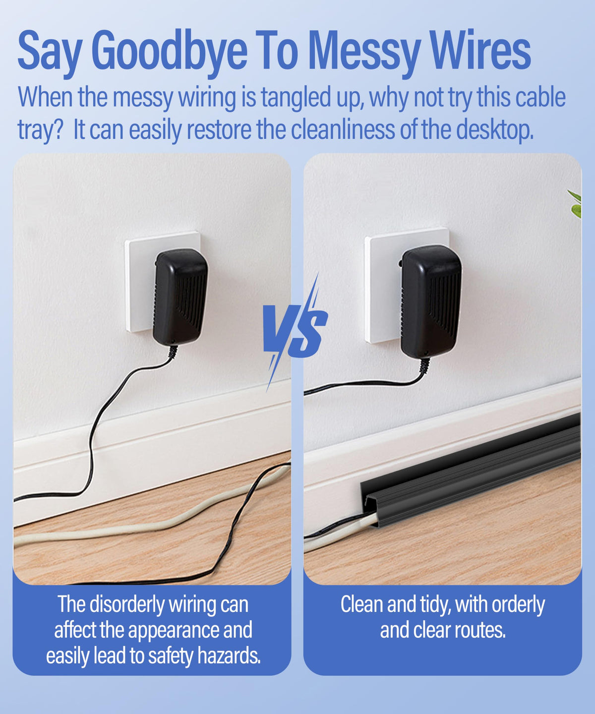 6 Pack Under Desk Cable Management Kit, J Channel Cable Raceway with Double Side Tape, Cord Organizer Tray for Desk, Easy Install, No Drilling, Cable Hider for Home & Office, Child & Pet Proof