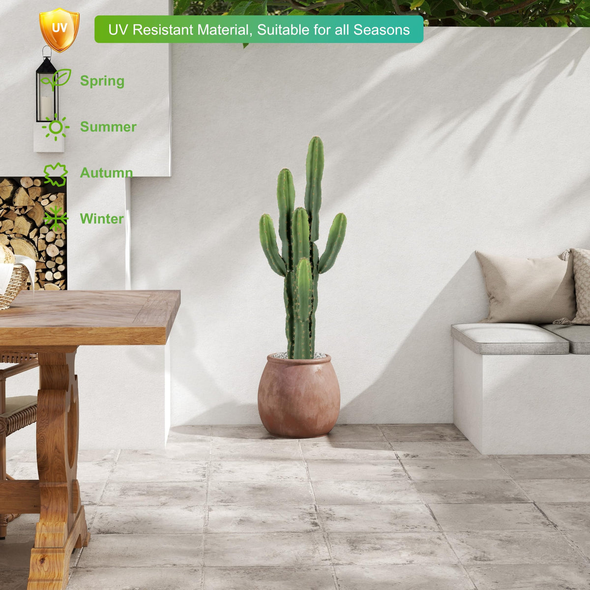 Nafresh UV-Resistant Artificial Fake Cactus Plants 4ft – Large Faux Cowboy Cactus for Indoor & Outdoor Home, Office, or Garden Decor
