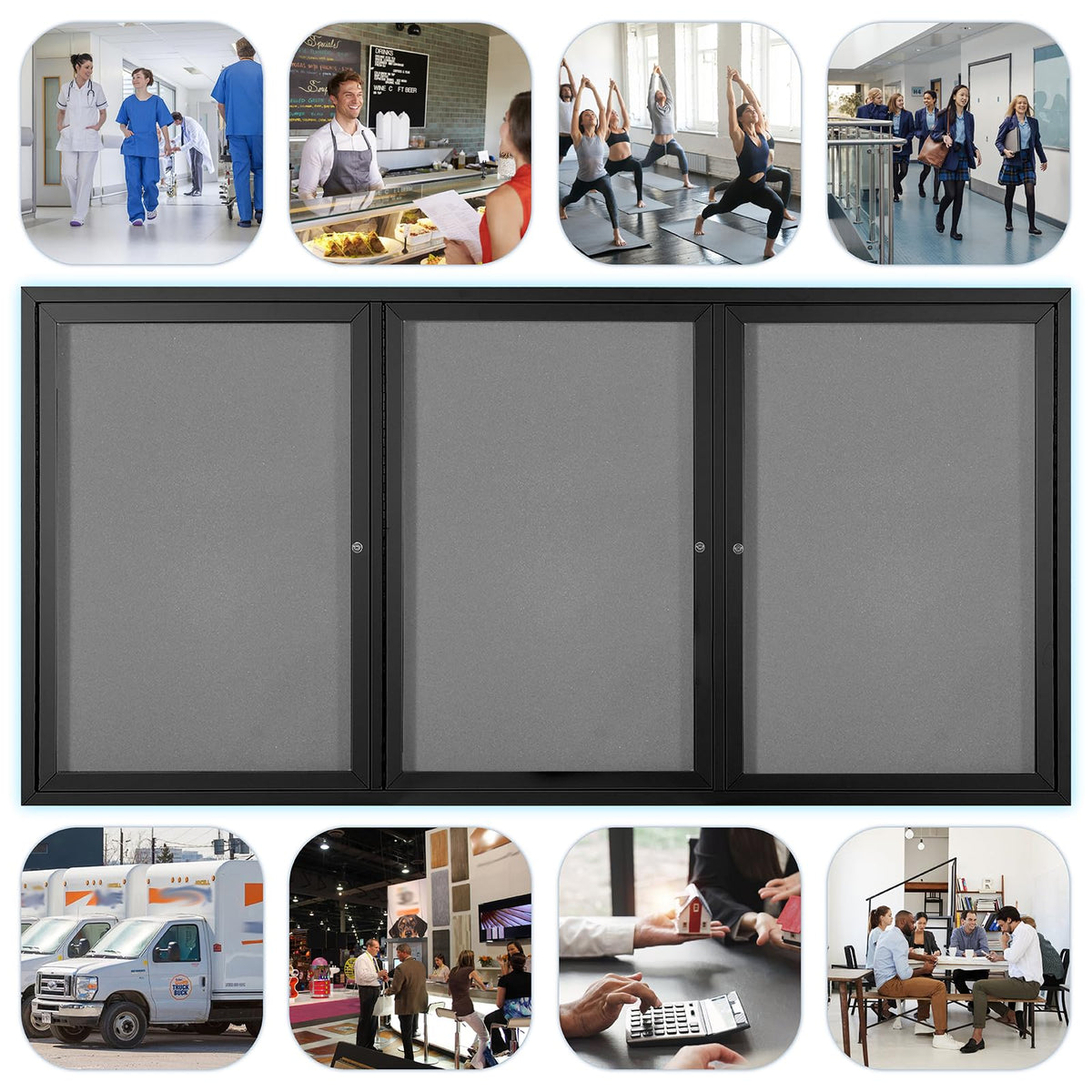 EVERSUPPLY Enclosed Bulletin Board Outdoor Noticeboard with Locking Door, Weather-Resistant, Grey Felt, Black Aluminum Frame, 70 x 36 in
