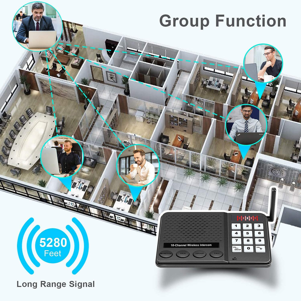 Intercoms Wireless for Home 1 Mile Long Range - GLCON 10 Channel 3 Code Wireless Intercom System for Buiness Office House Elderly - Room to Room Home Intercom Communication System (Pack of 4)