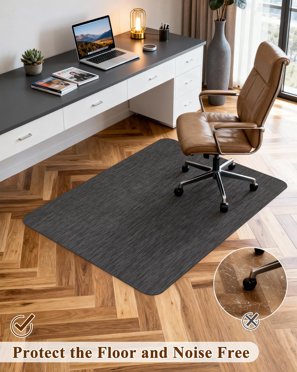 Soimeat Office Chair Mat for Hardwood Floor, 35.4" x 47.2" Non-Slip Desk Computer Chair Mat, PVC Floor Mat for Rolling Chair, Heavy Duty Wood/Tile Floor Protector Desk Rug for Home Office, Black