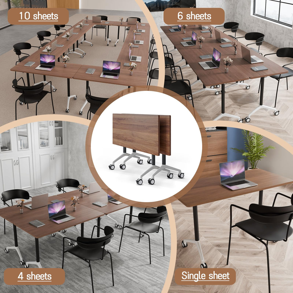 rzoizwko 2 Folding Conference Room Table with Wheels, Portable Foldable Training Meeting Table for Office, Classroom, Boardroom, Easy Storage and Move, Sturdy Office Furniture