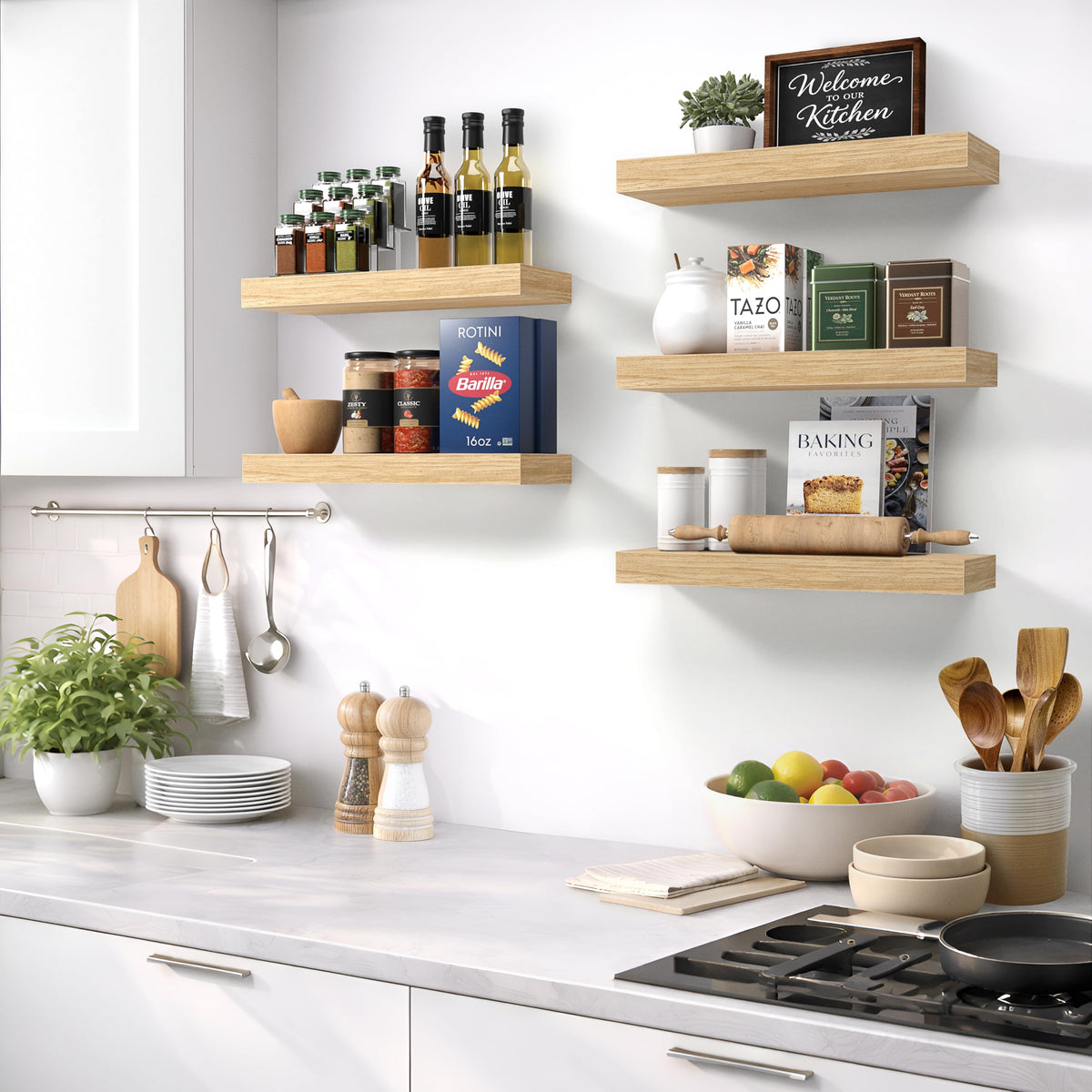 Sorbus Floating Shelves for Wall – 16 Inch Floating Shelf for Kitchen, Bedroom, Living Room, Bathroom, Home & Wall Decor - Mounted Bathroom Shelves with Invisible Brackets (Maple Wood, 2 Pack)