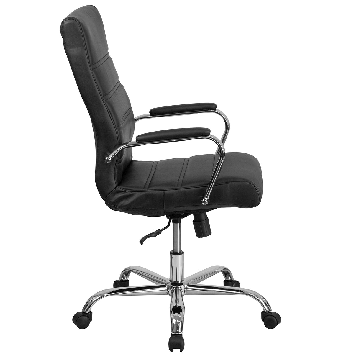 Flash Furniture Whitney High-Back Swivel LeatherSoft Desk Chair with Padded Seat and Armrests, Adjustable Height Padded Office Chair, Black/Chrome