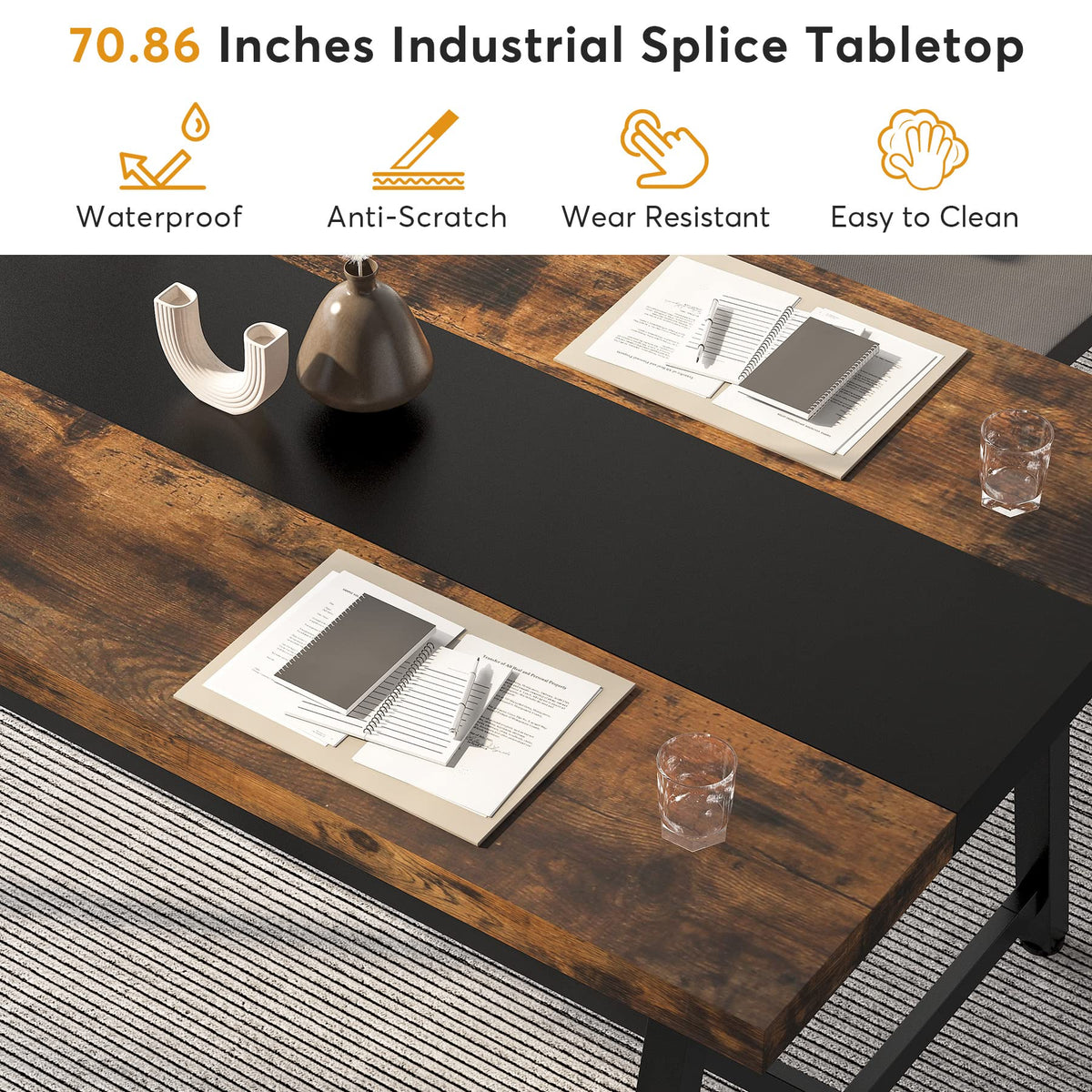 Tribesigns 6FT Rectangle Conference Table, 70.87L x 33.46W x 29.92H Inches Meeting Table for Conference Room, Wood Office Executive Desk with Strong Metal Frame for 6 People, Brown