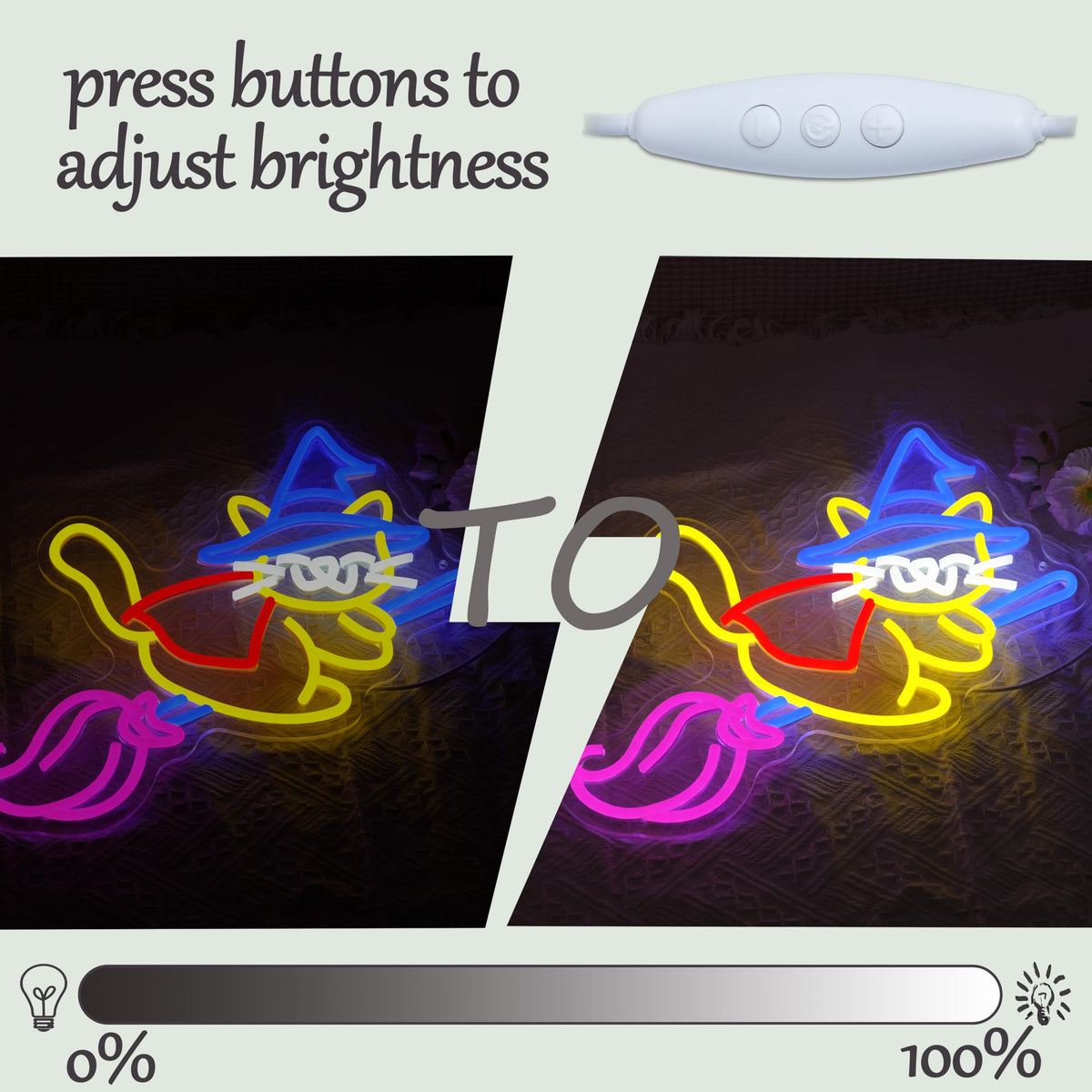 Halloween Magic Cat Neon Sign for Halloween Decor Cat Witch Neon Light Cute Magic broom Light Up Sign for Halloween Party Bedroom Club Bedroom House Kid’s Room