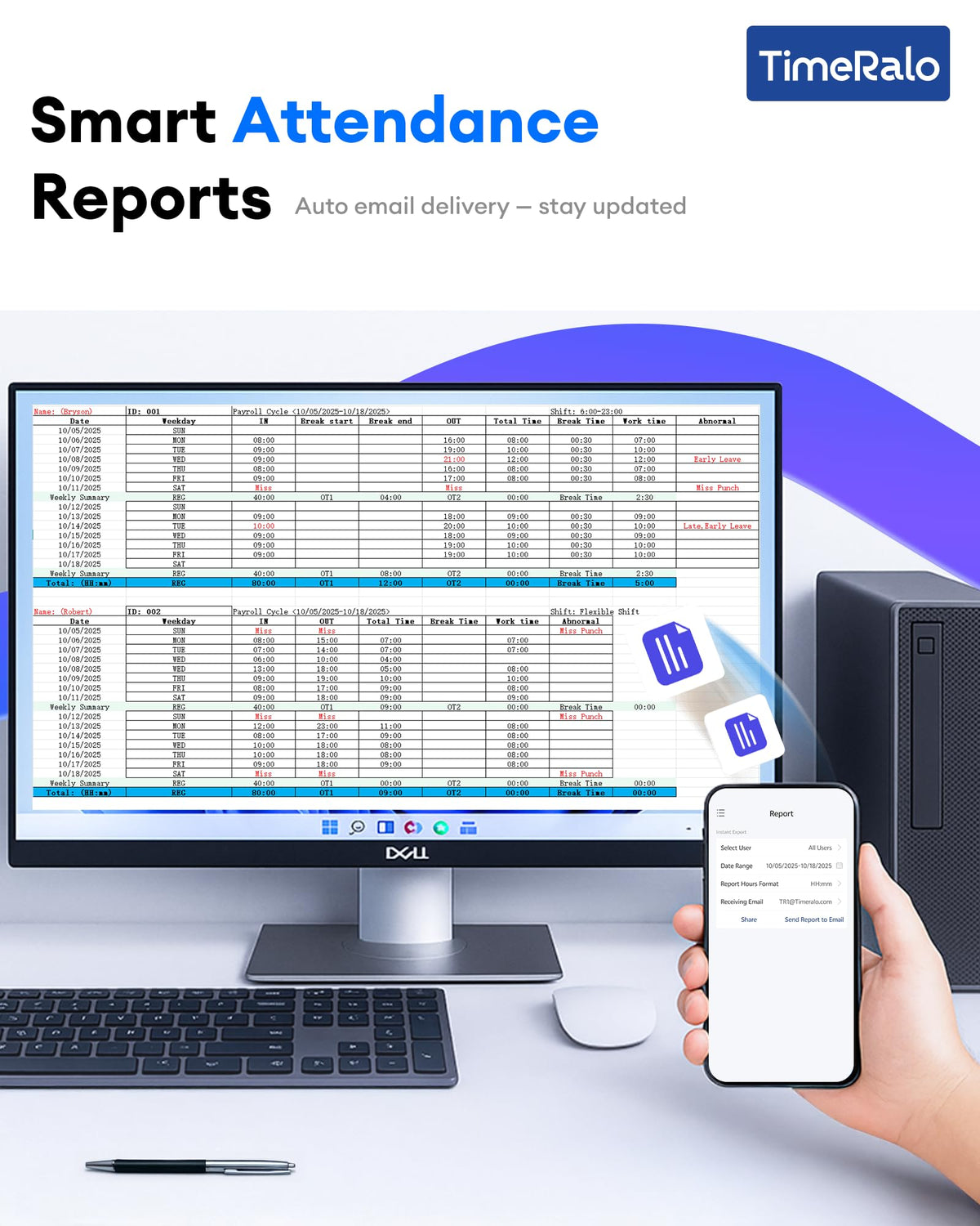 TimeRalo Cloud-Based Time Clock for Small Businesses, 3-in-1 Fingerprint Attendance System with Smart Scheduling, Overtime & Lunch Rules, 2.4GHz WiFi, Auto Reports, No Monthly Fees (with 10 ID Cards)