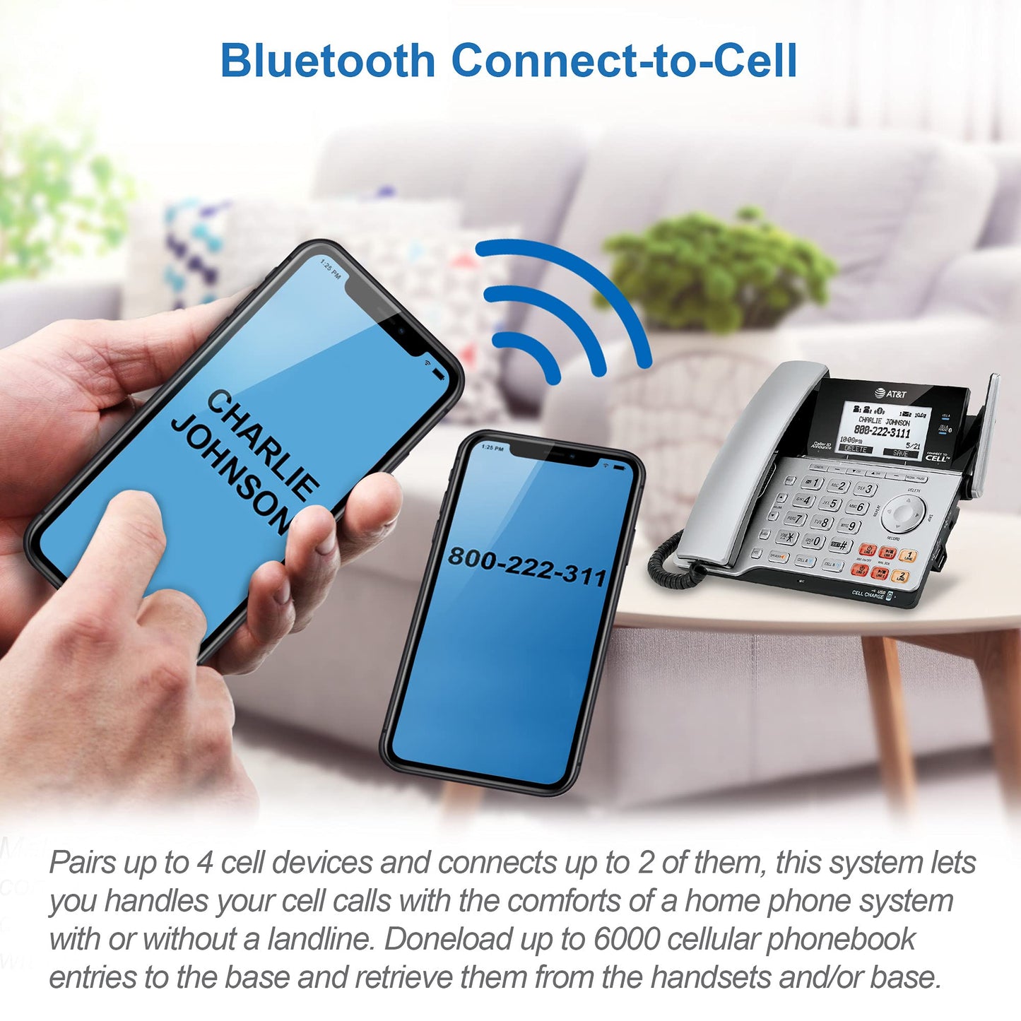 AT&T TL86103 2-Line Corded/Cordless Phone System for Small Business with Answering Machine, Connect-to-Cell Bluetooth, Caller ID, Intercom, Long Range & Expandable to 12 Handsets (Silver/Black)