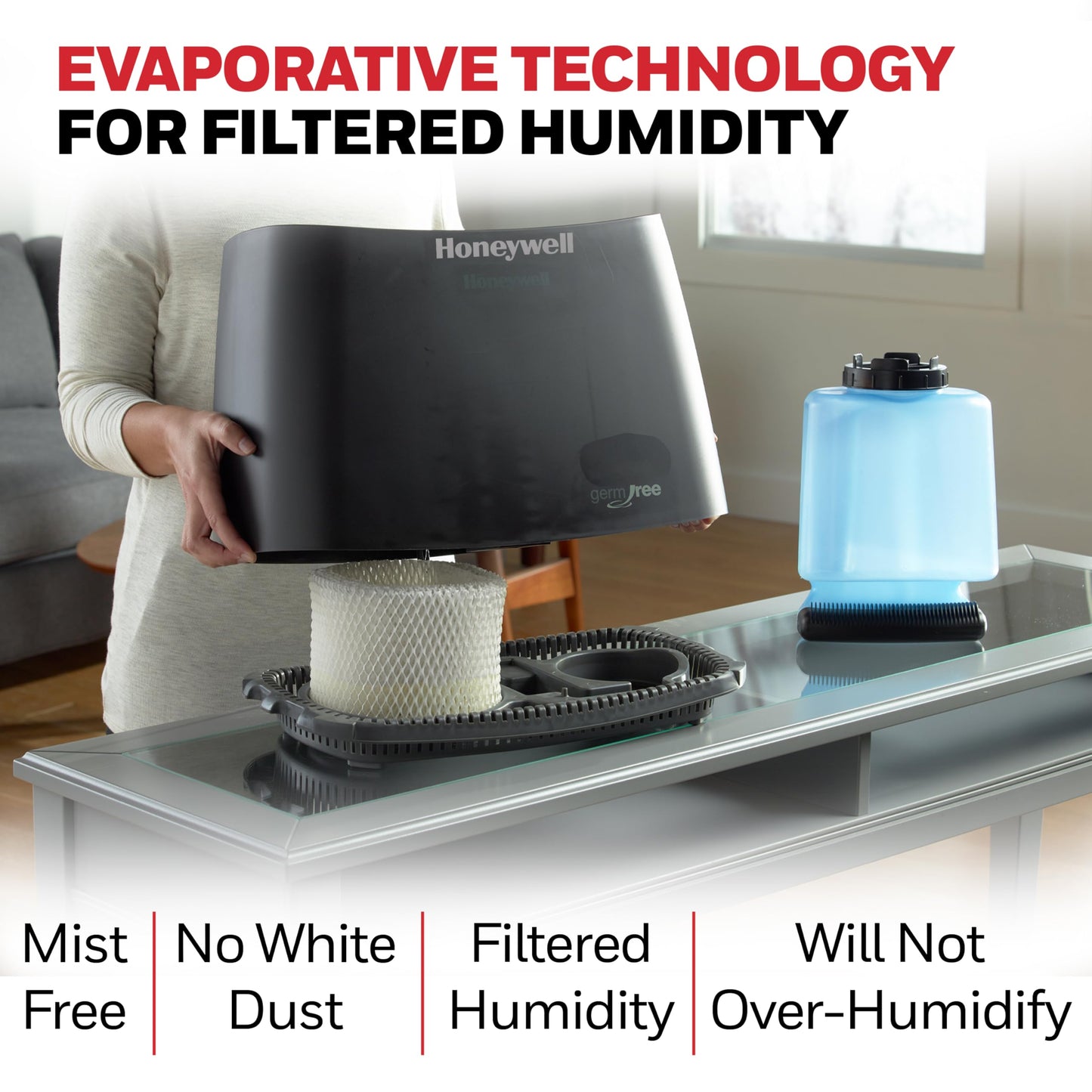 Honeywell Cool Moisture Humidifier For Bedroom, Medium Rooms, 1.1 Gallon, Invisible Moisture Humidifier for Baby, Kids, Quiet, Easy to Clean, UV Technology, Black, HCM350B