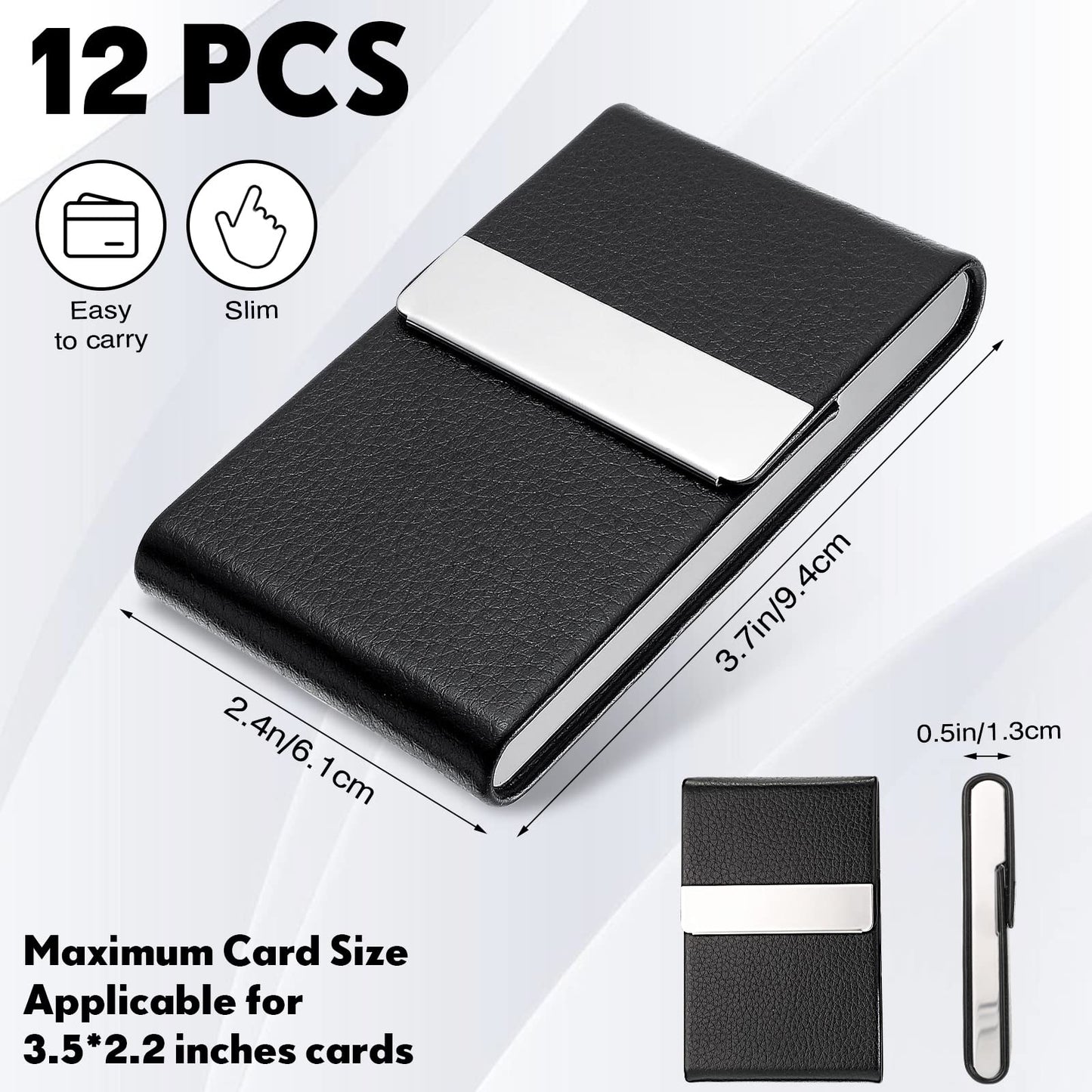 Yexiya 12 Pcs Leather Business Card Holder Case PU Leather Business Pocket Card Holders Wallet with Magnetic Closure for Men Women Office Gifts, Black