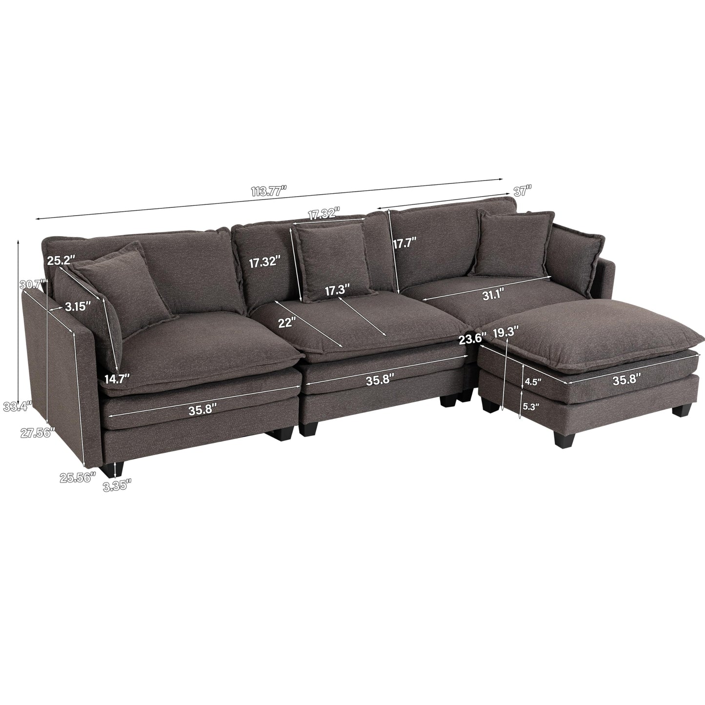 Eafurn Oversized Reversible Modular Sectional Sofa with Movable Ottoman, Convertible L Shaped Corner Couch Modern Chenille Sofa Set w/Double Layers Seat Cushions for Living Room Apartment