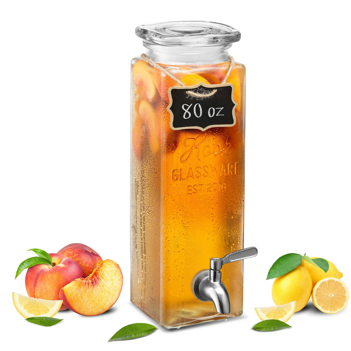 Kook Drink Dispenser, 80 oz, Water Dispenser Countertop, Glass Drink Dispenser, Beverage dispenser, with Leak-Proof Spigot, Clear Rectangular Jar, Storage for Party, Fridge, for Water, Iced Tea