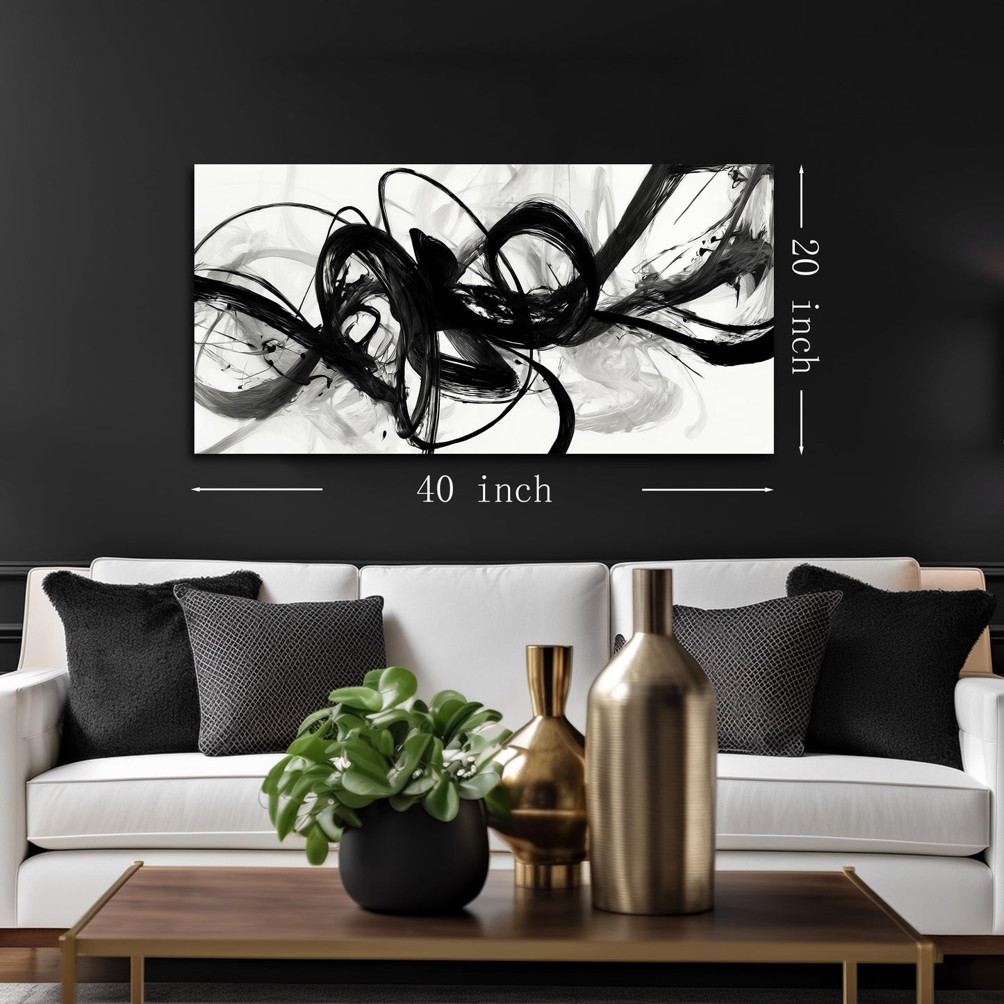 AUUZAIUA Abstract Wall Art for Living Room Black and White Swirl Lines Pictures Large Minimalist Artwork for Bedroom Kitchen Office Canvas Prints 20"x40"