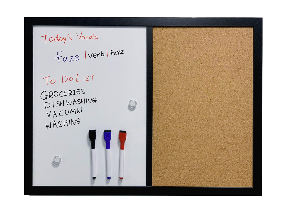 MURIWAI 36x24 Wall-Mount Combo Board - Magnetic Dry Erase & Corkboard with Sleek Black Frame for Home & Office (24x36)