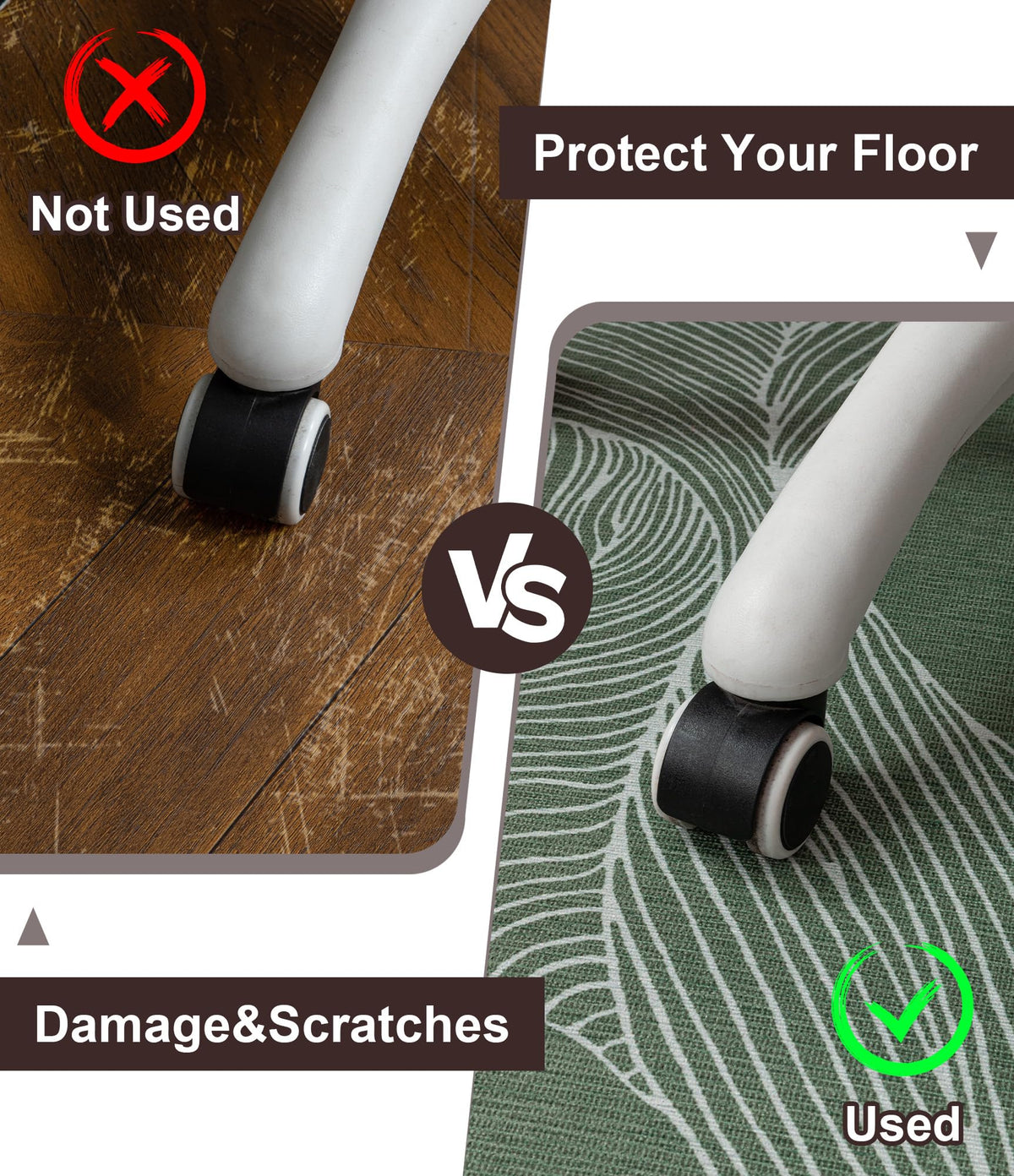 chakme Office Chair Mat for Hardwood Floor, 48"x36" Easy Glide Computer Desk Mat Protector for Rolling Chair Under Desk Rug Nonslip Backing, Machine Wash, (Leaf)