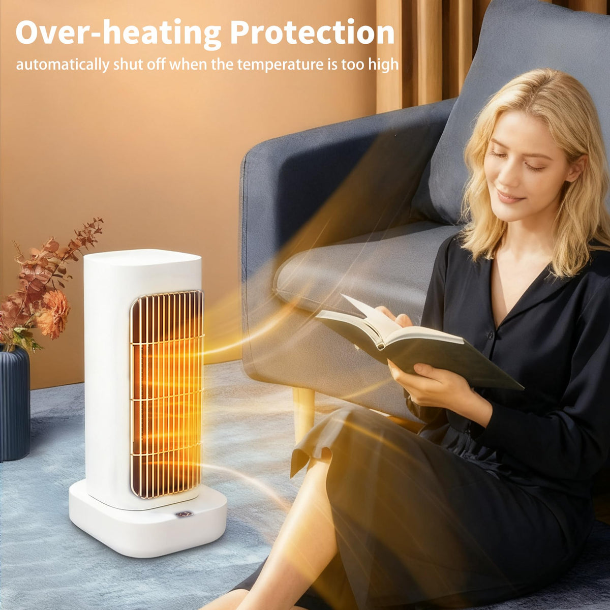 Space Heater, Small Electric Space Heaters with 90° Oscillation, Portable Space Heaters for Indoor Use, Overheat & Tip Over Protection Room Heater for Bedroom, Living room, Offices, Garage, White