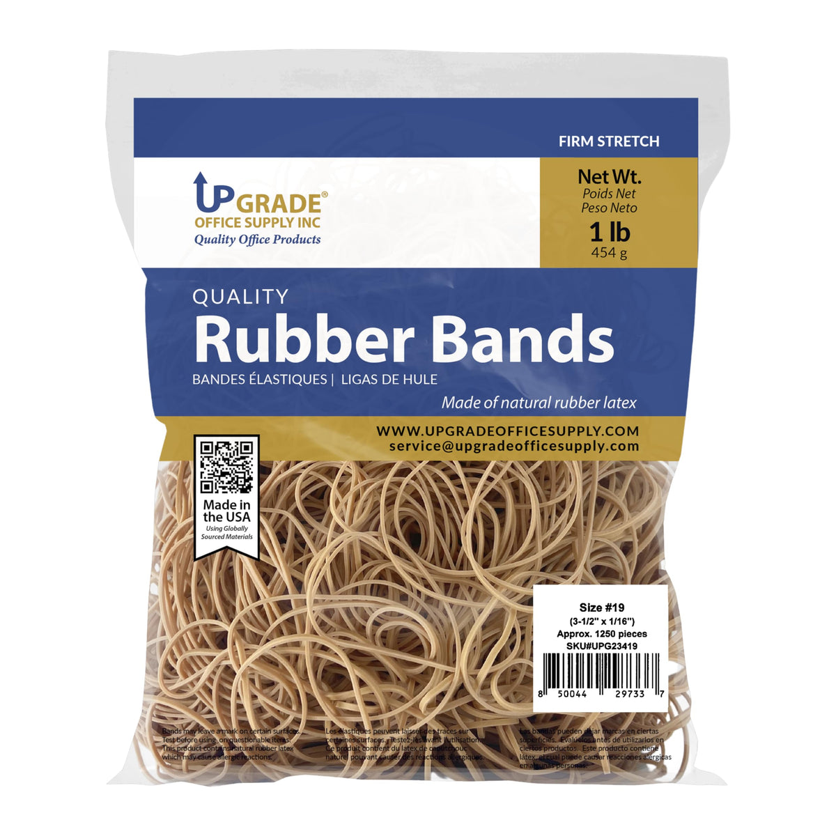 Upgrade Office Supply UPG23419 Rubber Bands, Size #19 (3-1/2 in x 1/16 in), 1,250 Bands, 1 lb, USA