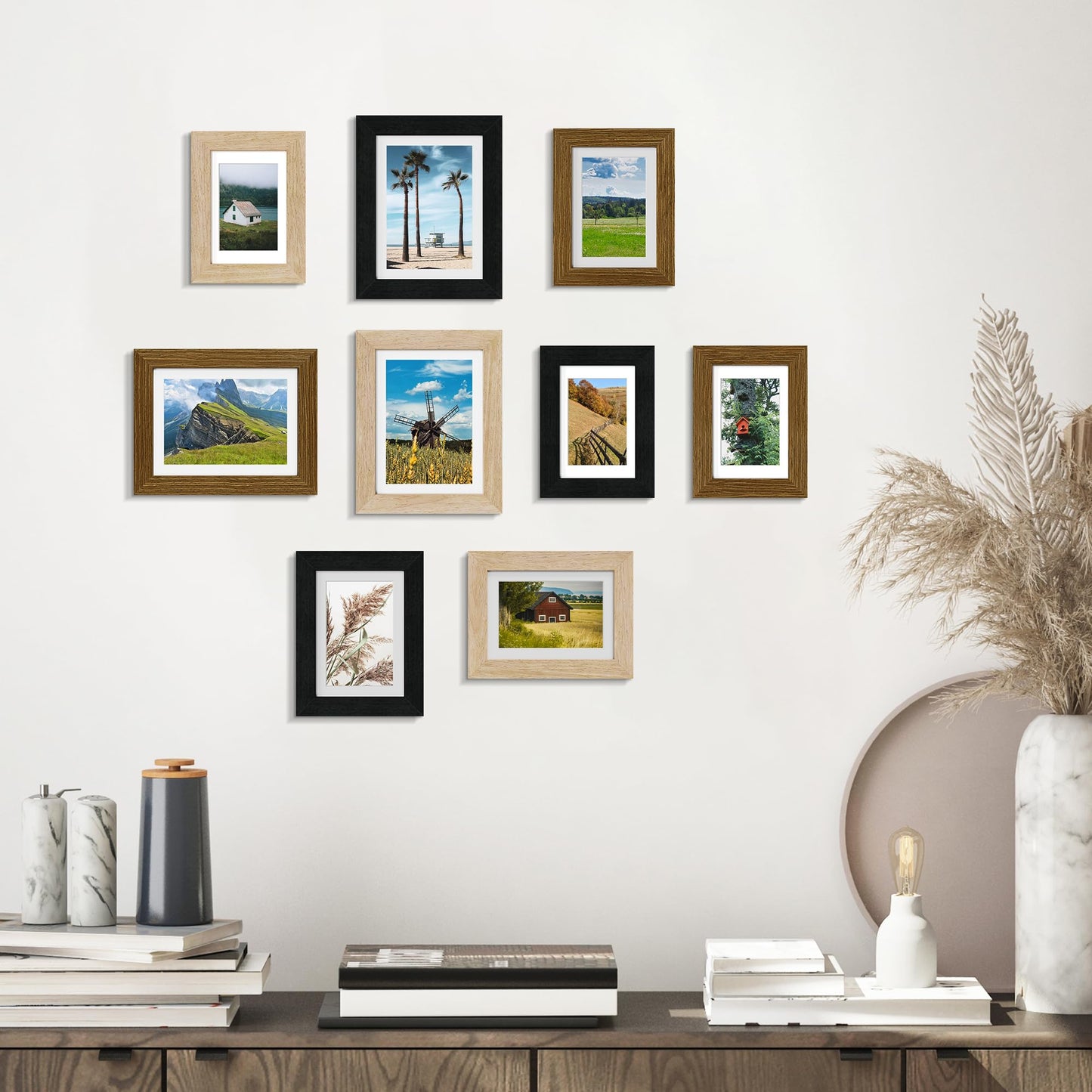 SZYUU 5x7 Picture Frame Set of 2 - Wood Frame with Real Glass, Display 4x6 with Mat or 5x7 without Mat, Photo Frame for Wall or Tabletop Display (Natural Oak)