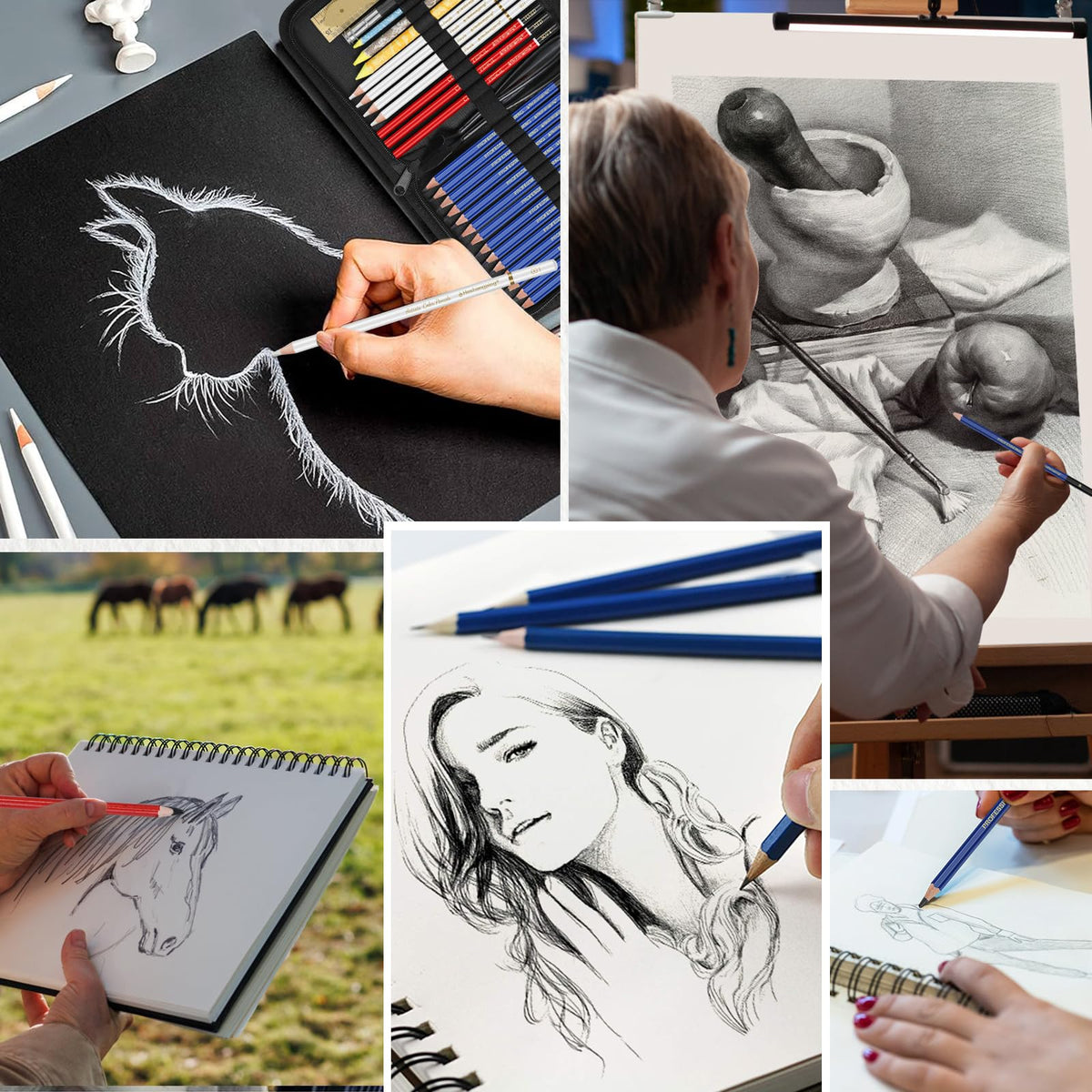 Daerthotk 53 PCS Drawing Kit Sketching Pencil Set, Sketch Pencils Art Supplies with Graphite, Charcoal, Blending Tools, Drawing Pencils for Artists Adults Beginner Family Friends