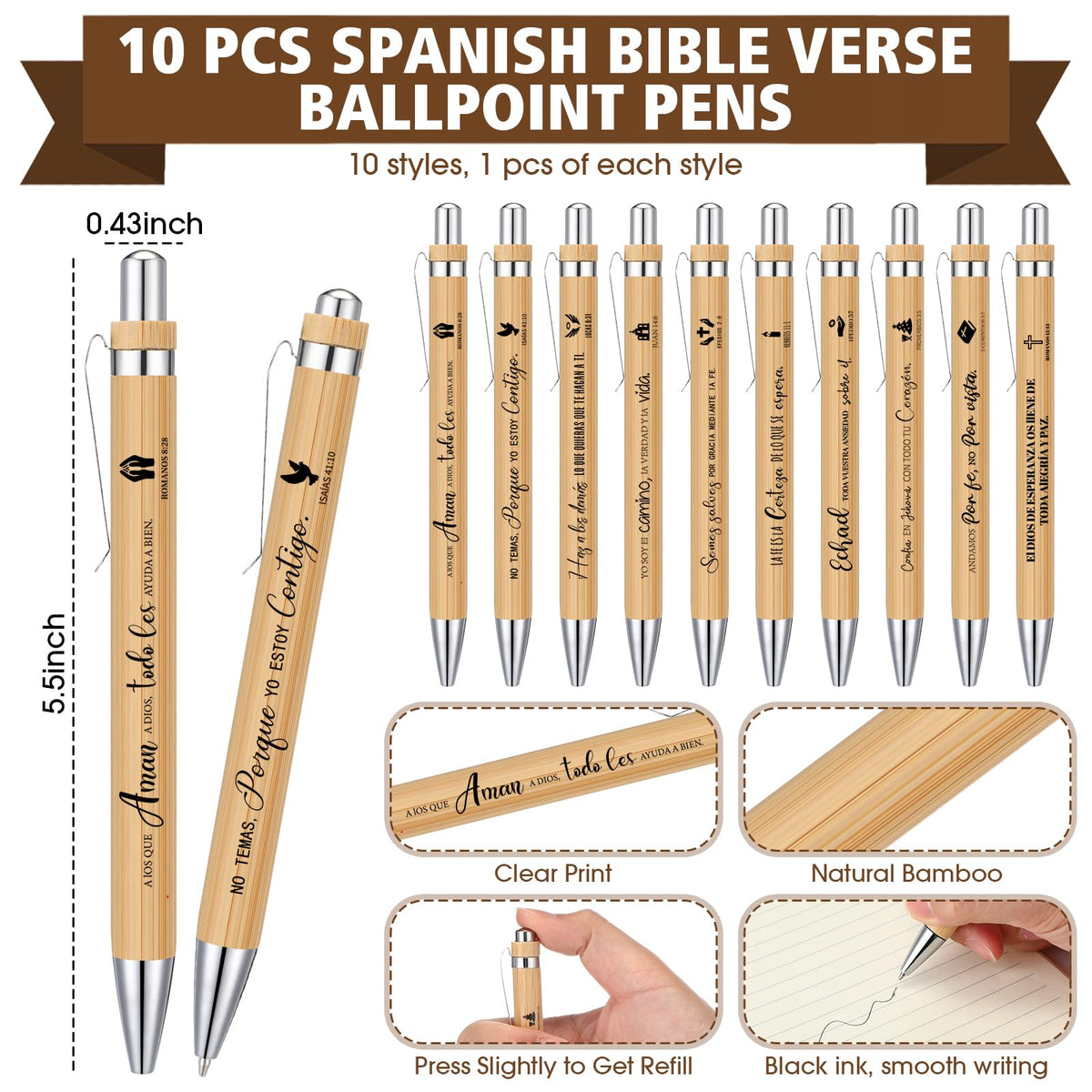 Resurhang 20 Pcs/10 Sets Regalos Cristianos En Español Spanish Christian Notebooks with Pen Spanish Religious Gift Bulk Motivational Journals Inspirational Pen Thank You Gift for Church (Kraft Color)