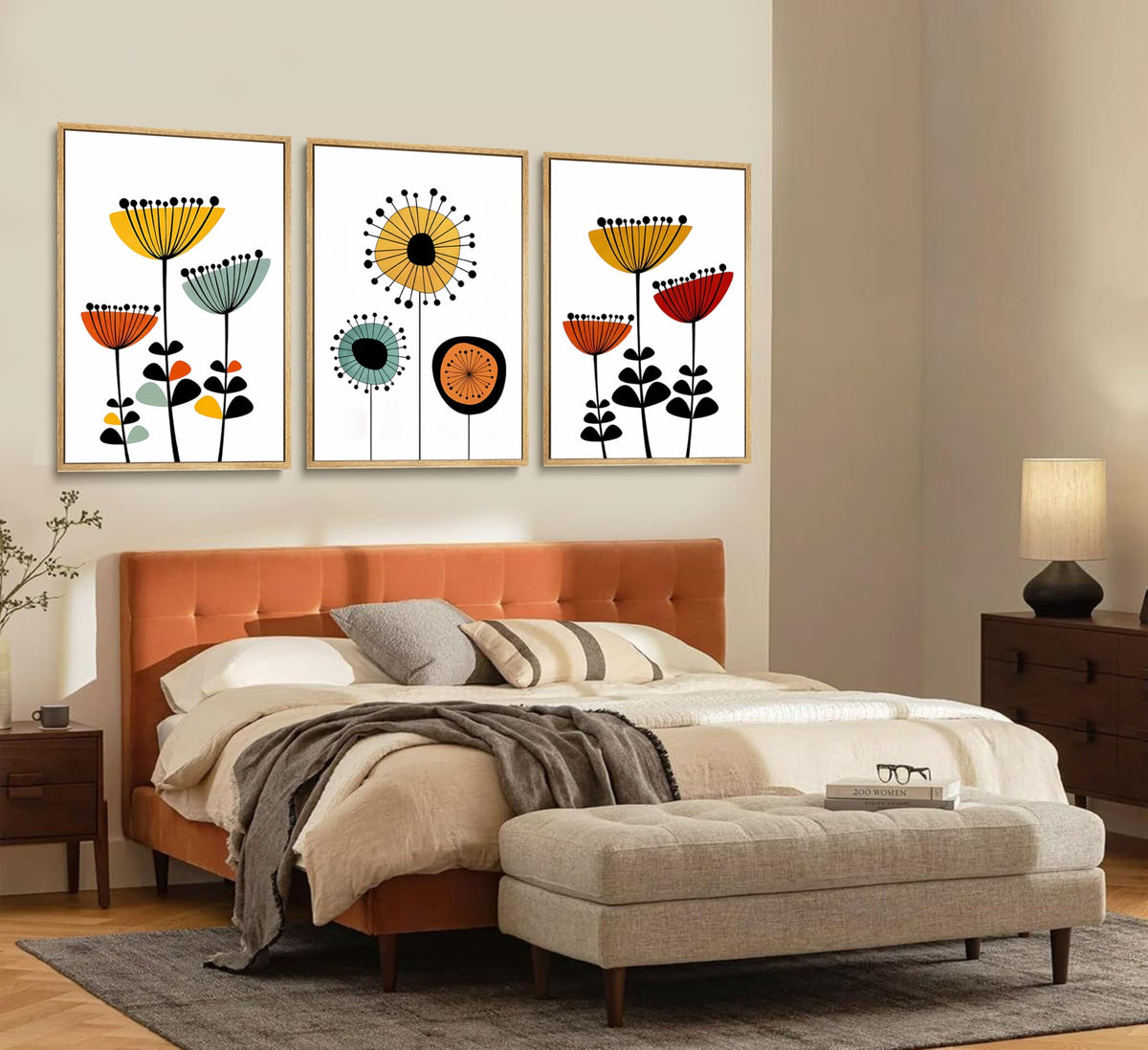 YCXDMJ 3pcs Abstract Boho Floral Wall Art Vibrant Canvas Posters and Prints Modern Flower Paintings Pictures Artistic Wall Decor for Bedroom Living Room Office and Dorm Decoration Unframed