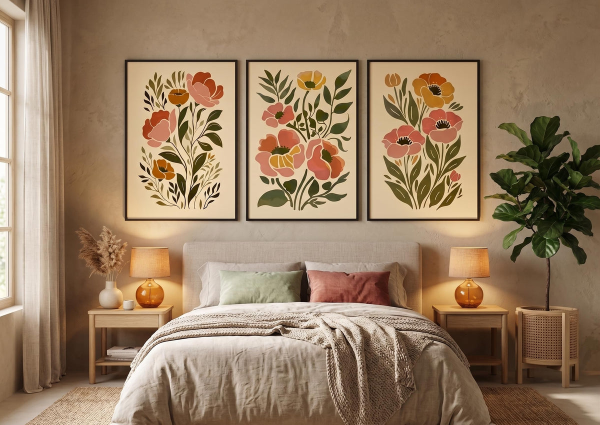 SFXYRTAH 3Pcs Boho Floral Wall Art Abstract Botanical Flower Posters Neutral Beige Green Minimalist Plant Prints for Living Room Bedroom Office Home Decor Unframed (12x16in posters)