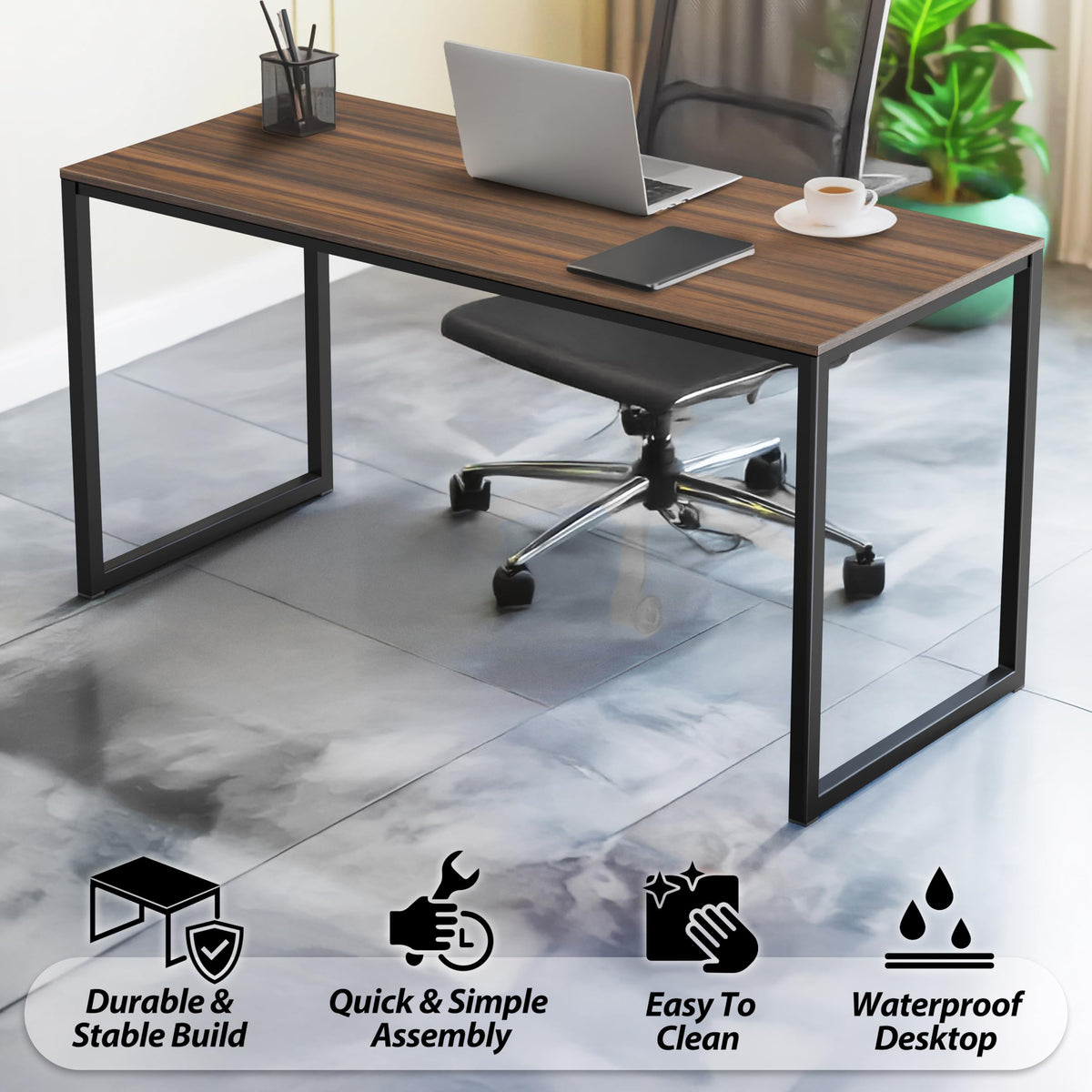 SHW Mission 55-Inch Home Office Computer Desk, Walnut