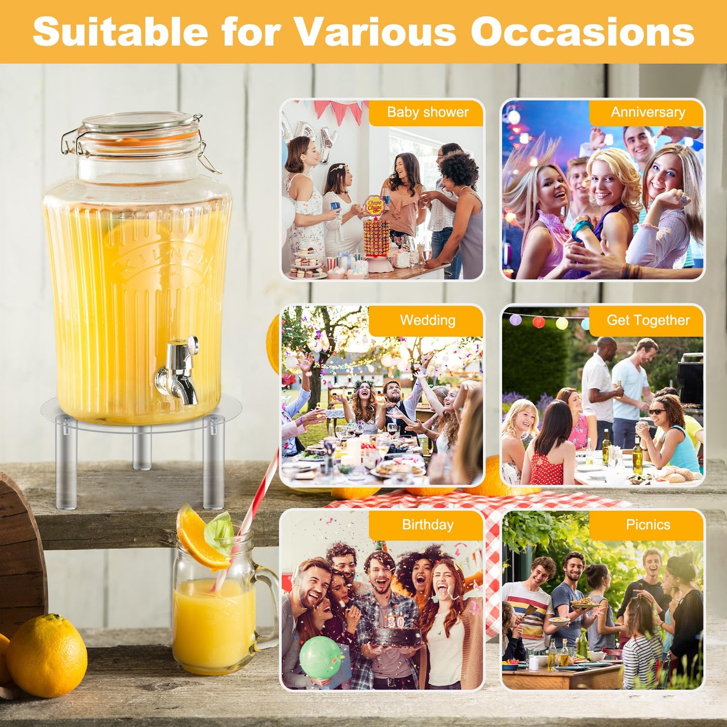 Beverage Dispenser Stand, 2PCS Drink Dispenser Stand for Max 7.48 Inch Glass Drink Dispenser for Home Party Bar Wine Juice Tea Lemonade (Acrylic Stand Only)
