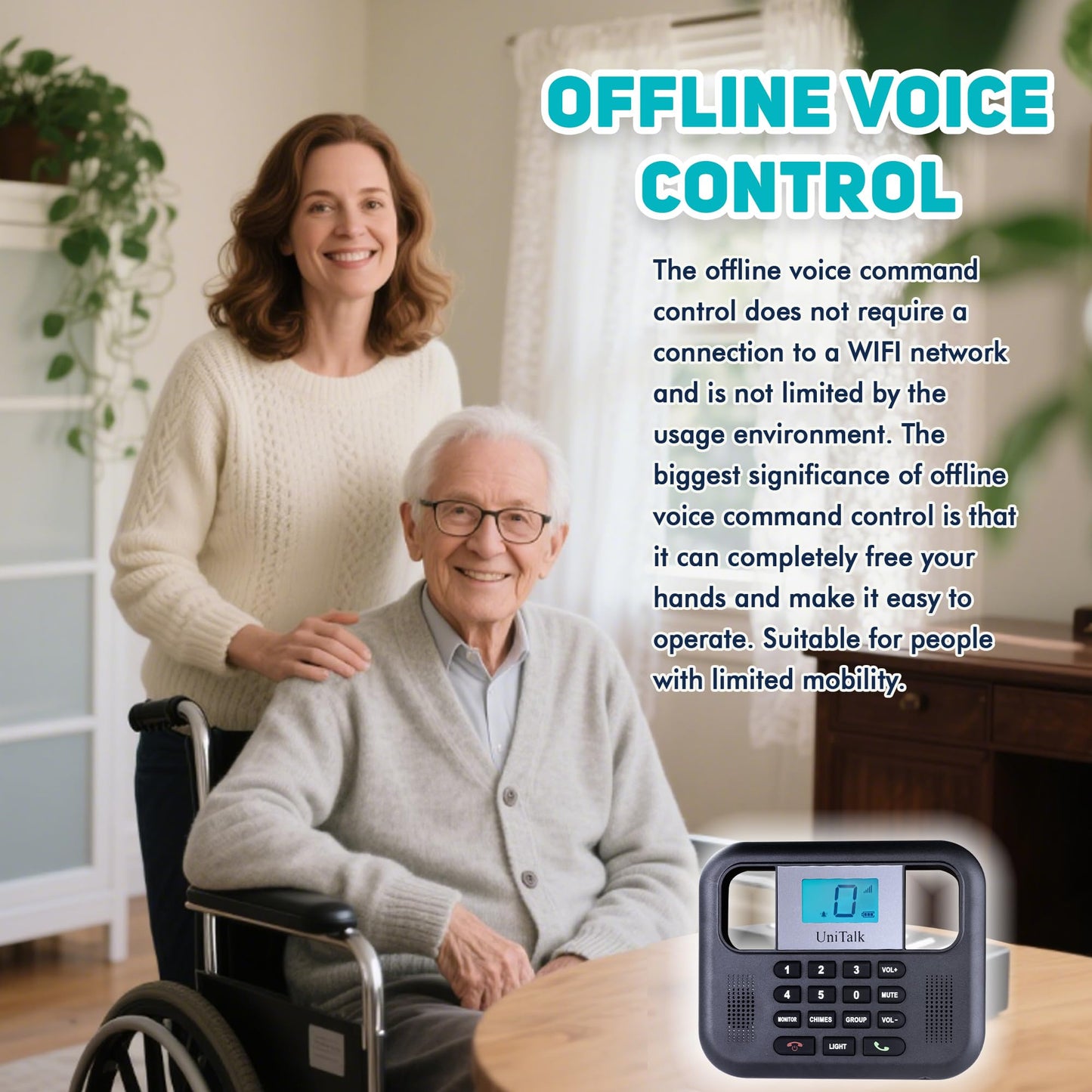 UniTalk Wireless Intercoms for Home & Office, Two-Way Real-time Full-Duplex Voice System with Offline Voice Control,Group Call & Monitor Function, Clear Sound, Long Range Up to 1/4 Mile (UT-001-1F1P)