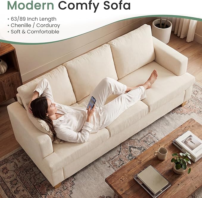 YOUDENOVA Sofa, 63” Comfy Loveseat Sofa Couch