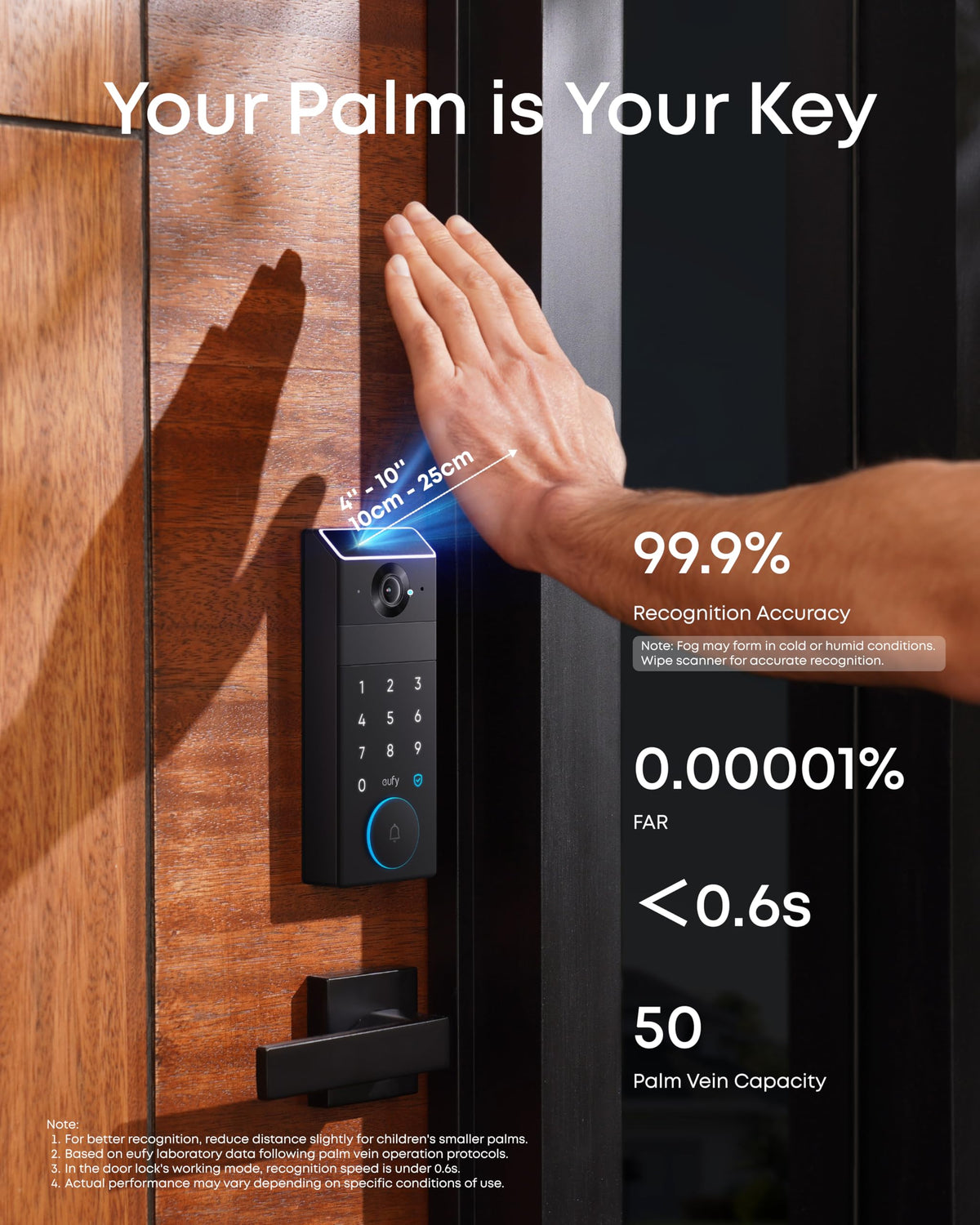 eufy Security Smart Lock FamiLock S3 Max with Palm Vein Recognition, Keyless Entry Front Door Lock, Wi-Fi Keypad Deadbolt+ 2K HDR Doorbell Camera, 16GB Built‑in Storage, BHMA 1, Rear Lock Video Screen